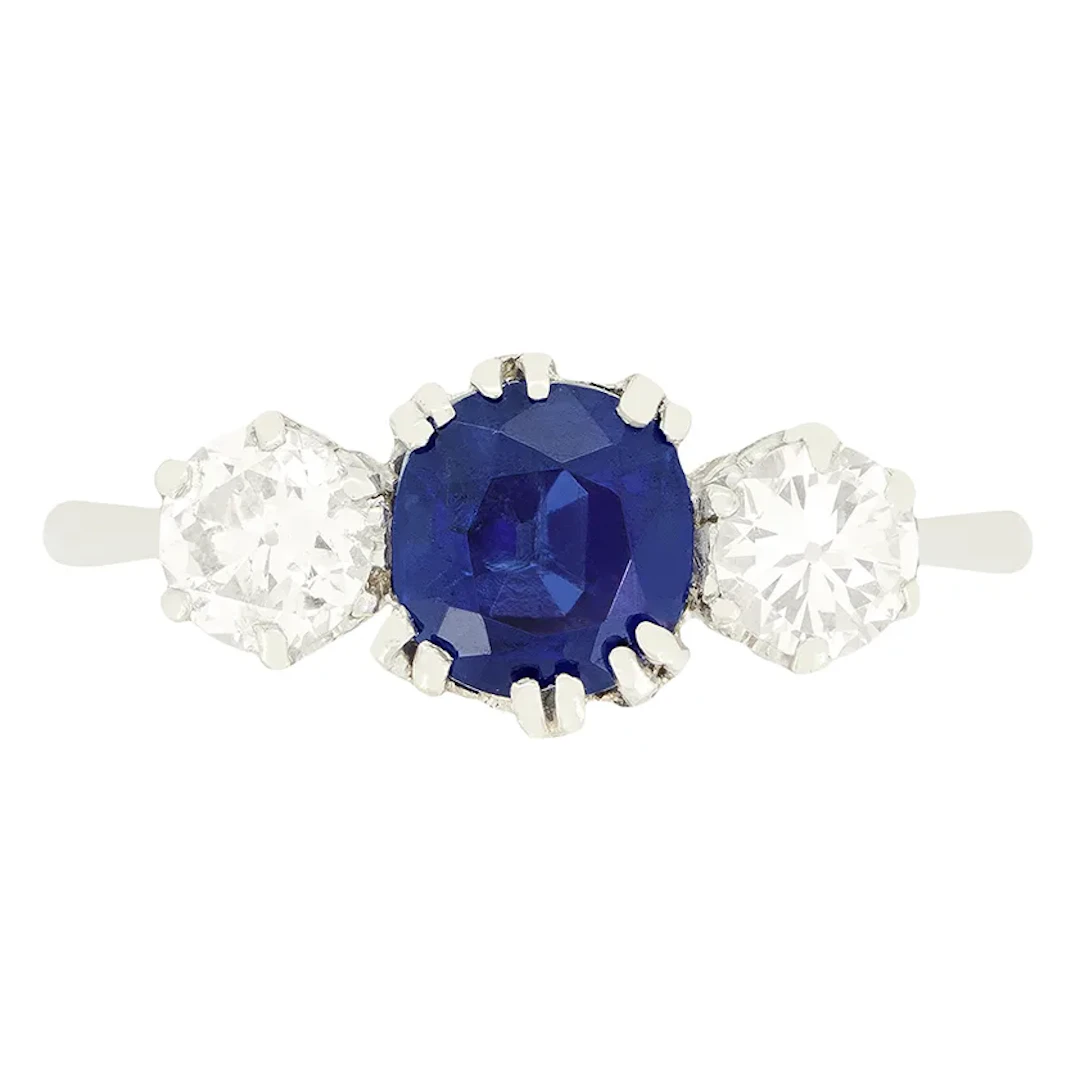 Art Deco 1.20ct Sapphire and Diamond Trilogy Ring, c.1920s