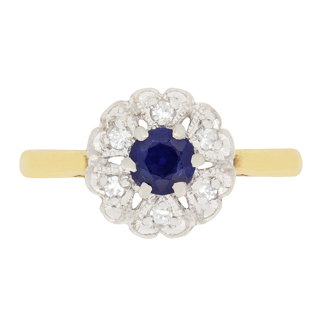 Art Deco Sapphire and Diamond Halo Ring, c.1920s