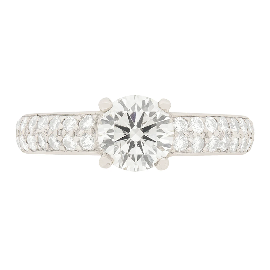 Contemporary 1.00ct Diamond Solitaire Engagement Ring with Pave Shoulders