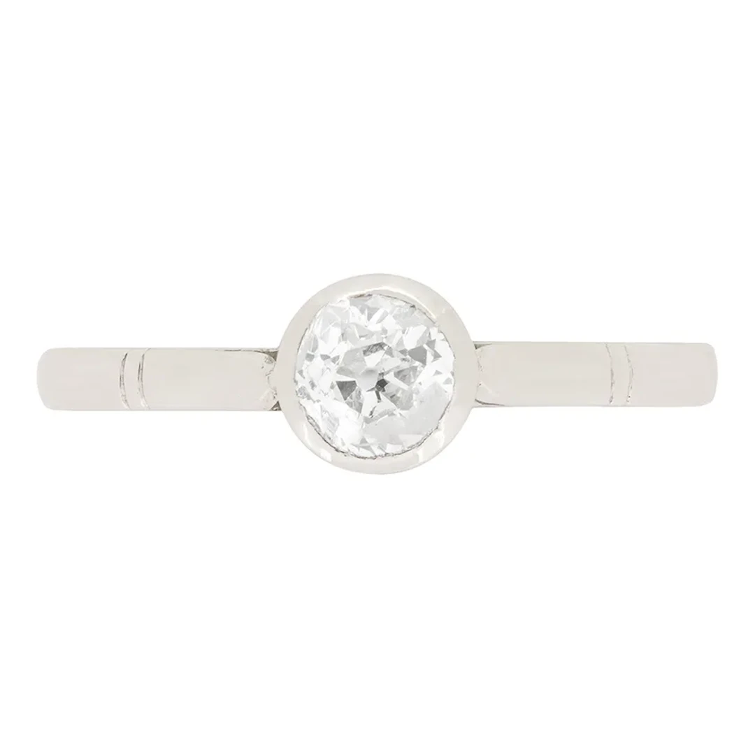 Art Deco 0.50ct Rub Over Set Diamond Solitaire Engagement Ring, c.1920s