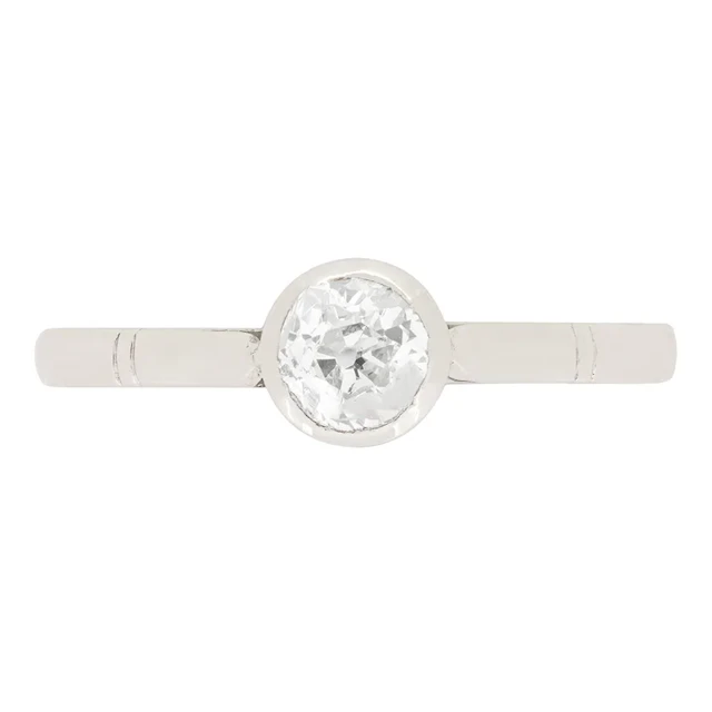 Art Deco 0.50ct Rub Over Set Diamond Solitaire Engagement Ring, c.1920s