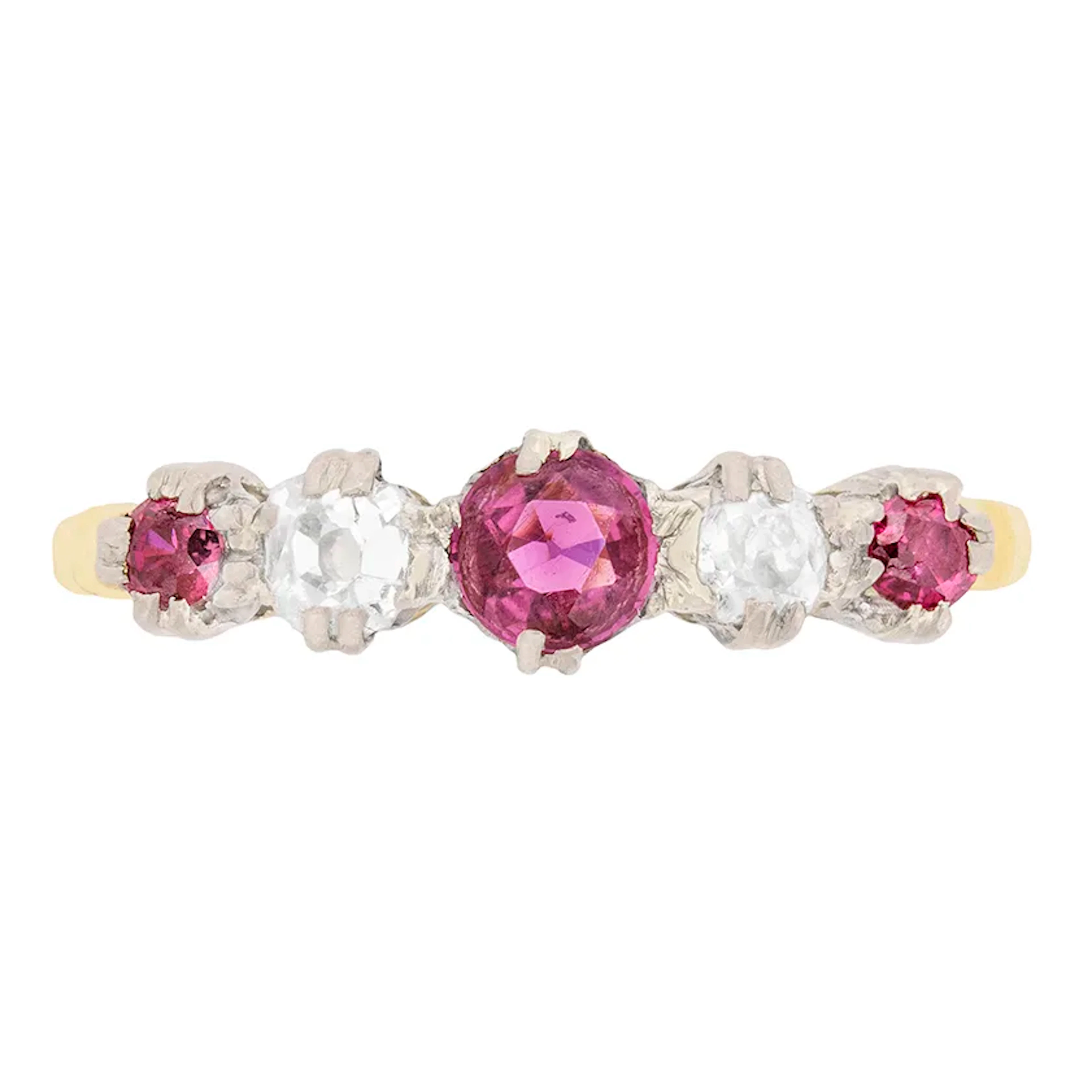 Edwardian Ruby and Diamond Five Stone Ring, c.1910s