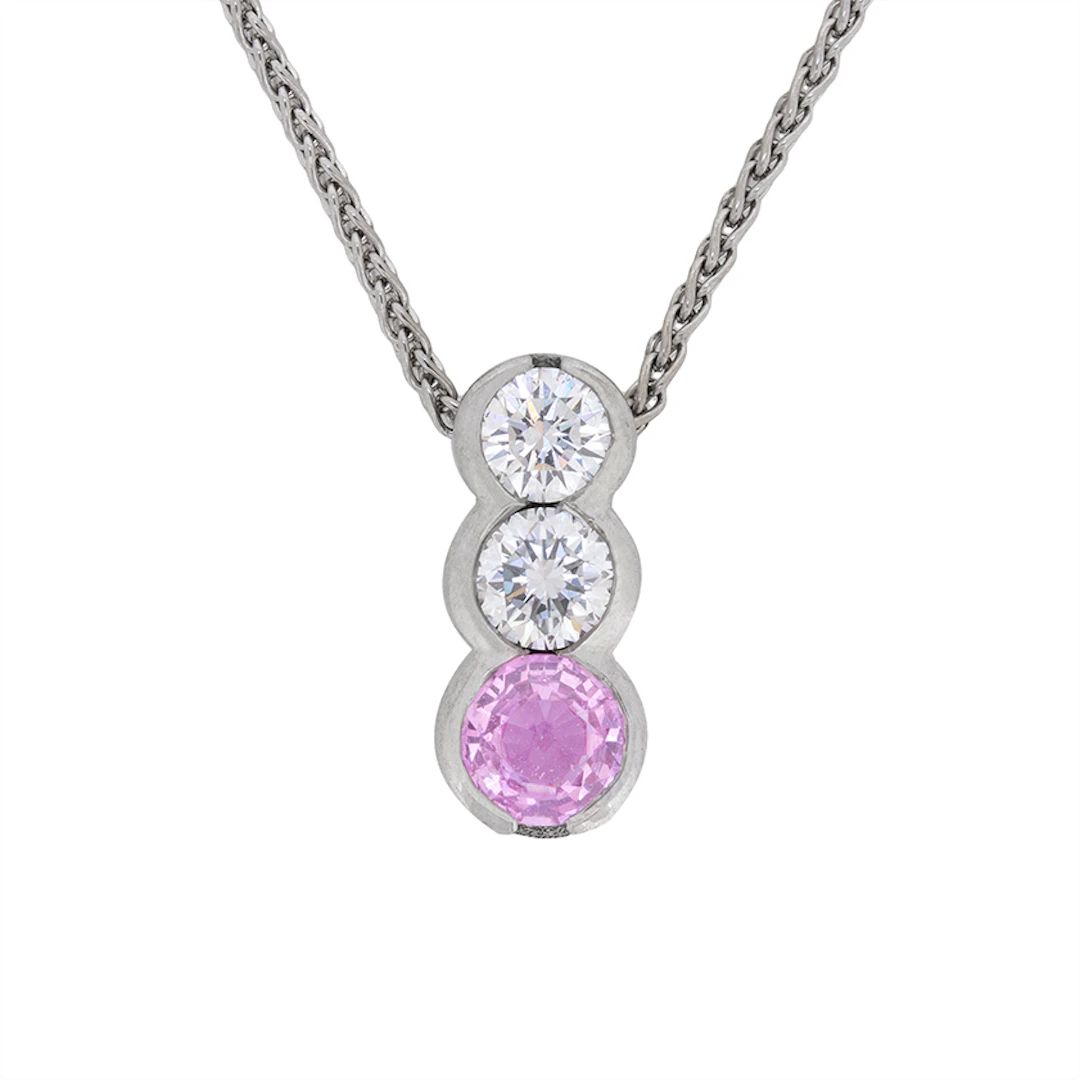 Contemporary 0.50ct Pink Sapphire and Diamond Drop Necklace