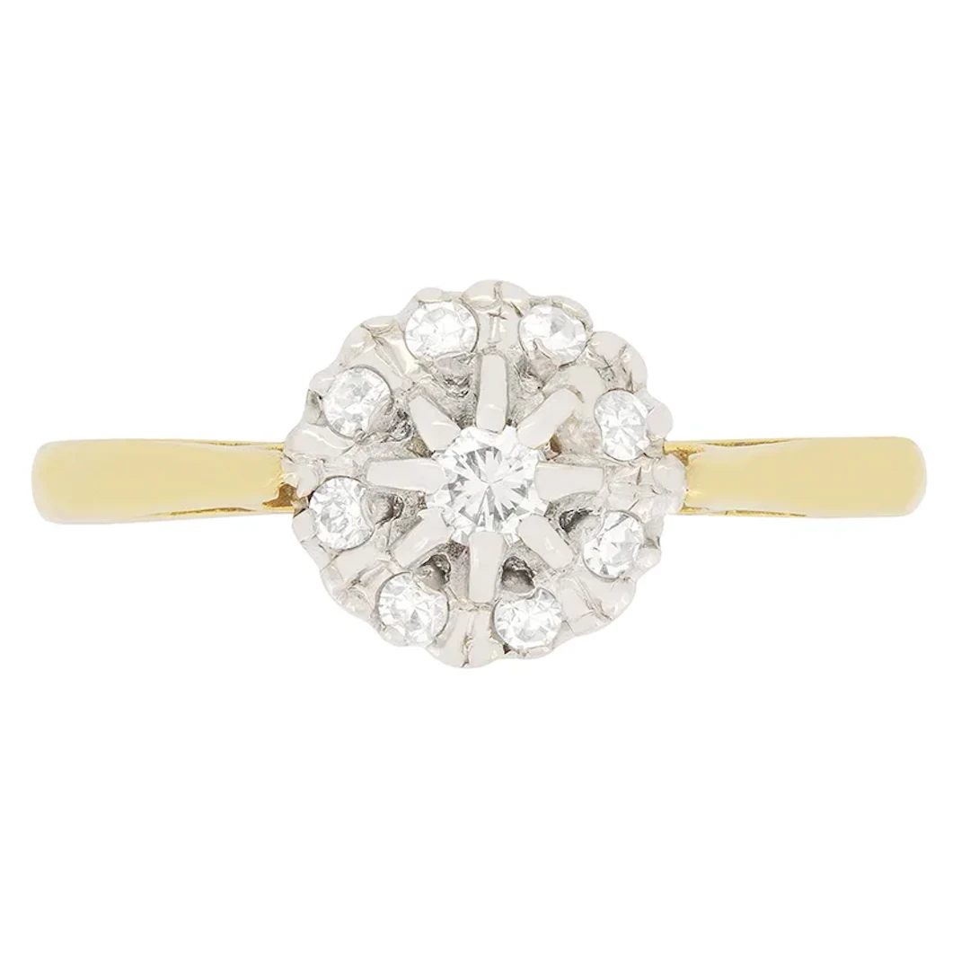 Vintage 0.18ct Diamond Daisy Cluster Ring, c.1950s