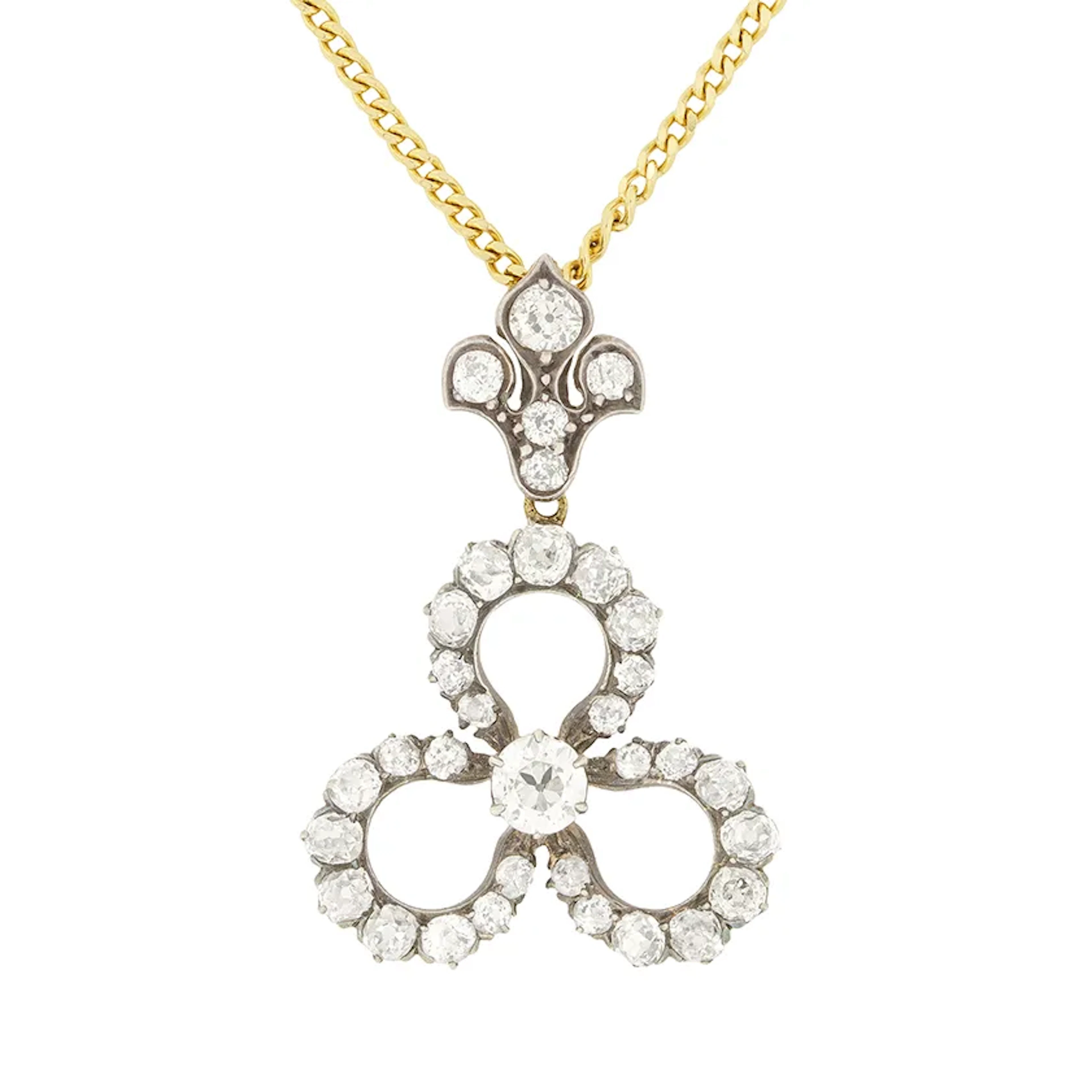 Early Victorian 2.50ct Diamond Clover Pendant, c.1860s
