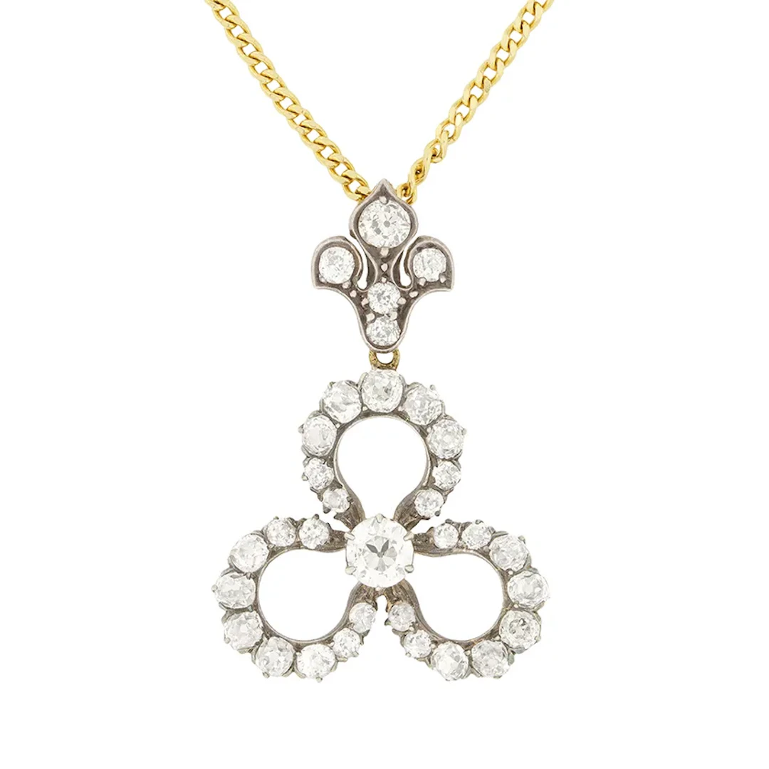 Early Victorian 2.50ct Diamond Clover Pendant, c.1860s