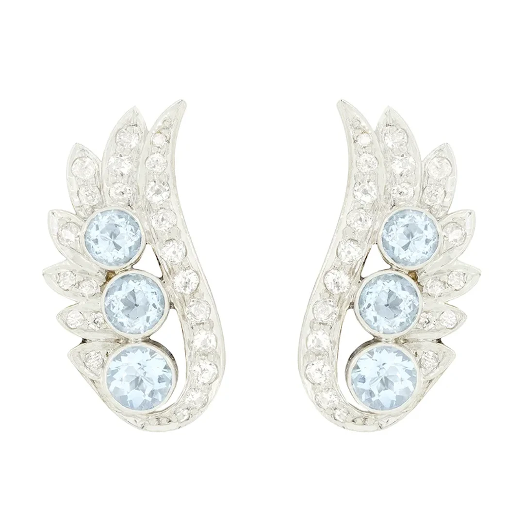 Art Deco 1.50ct Aquamarine and Diamond Earrings, c.1920s