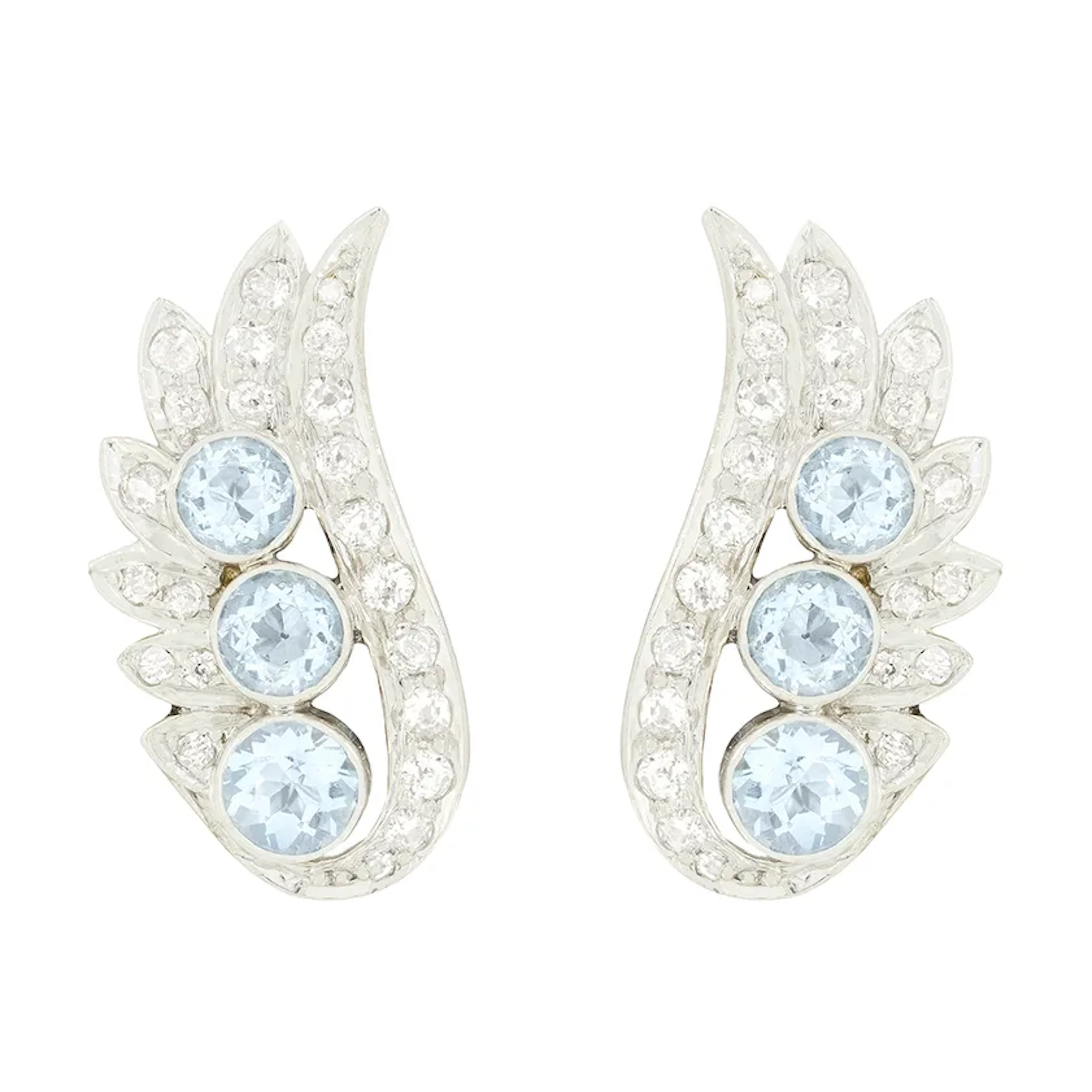 Art Deco 1.50ct Aquamarine and Diamond Earrings, c.1920s