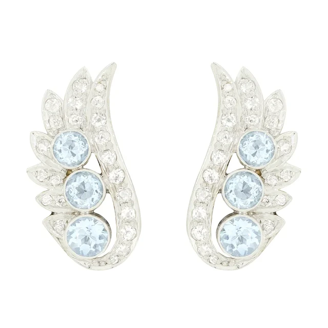 Art Deco 1.50ct Aquamarine and Diamond Earrings, c.1920s