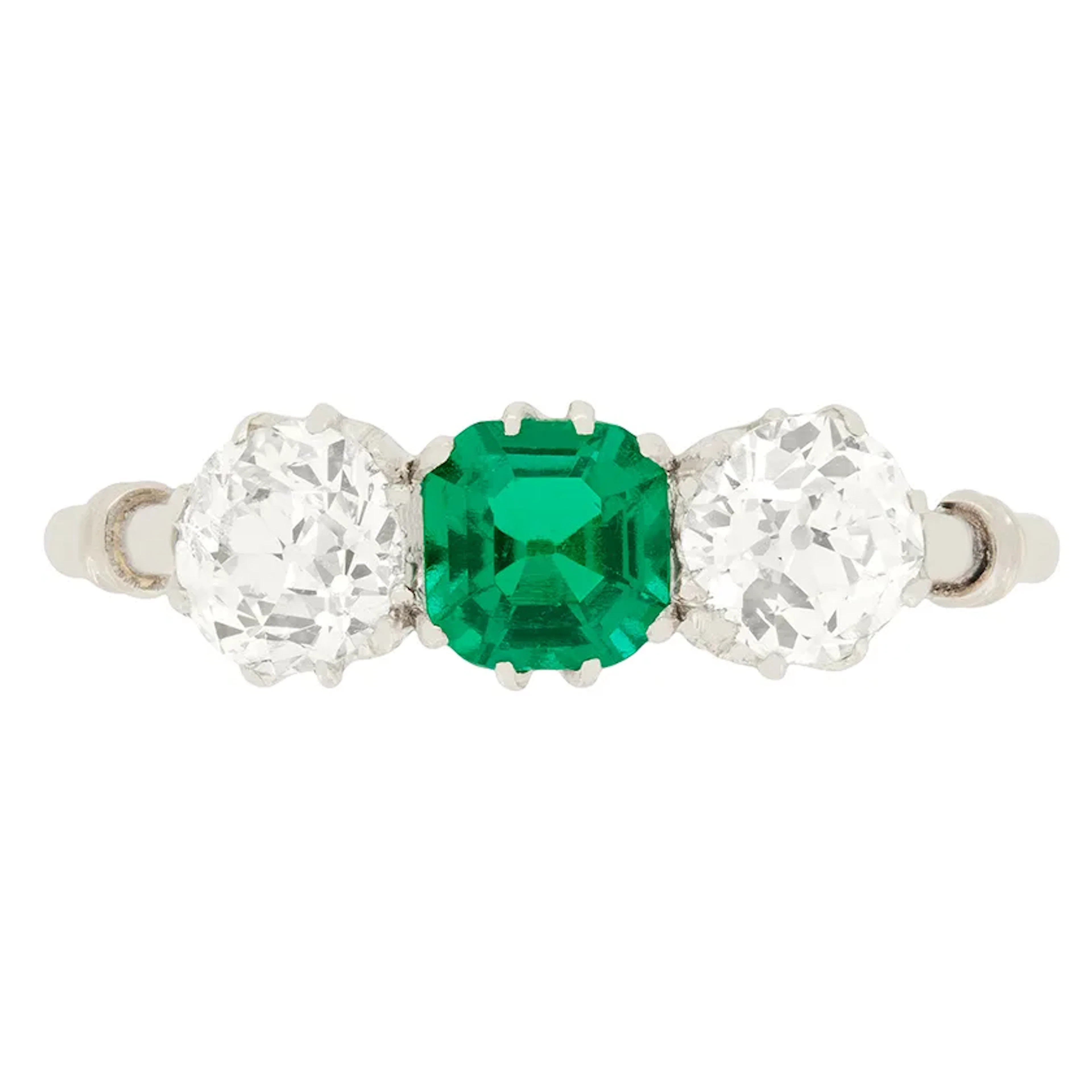 Art Deco 0.60ct Emerald and Diamond Three Stone Ring, c.1920s