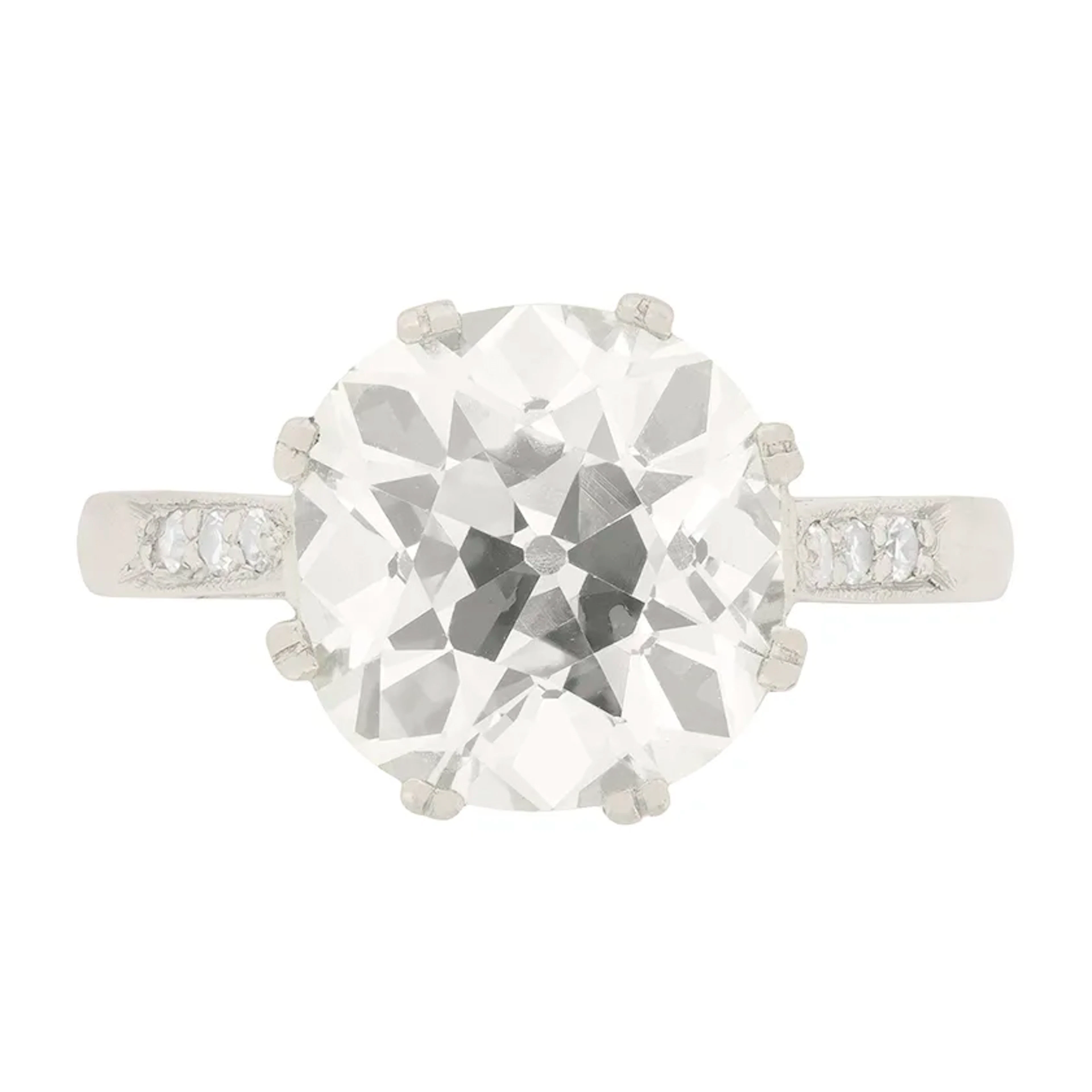Art Deco 4.23ct Old Cushion Cut Diamond Solitaire Ring, c.1930s