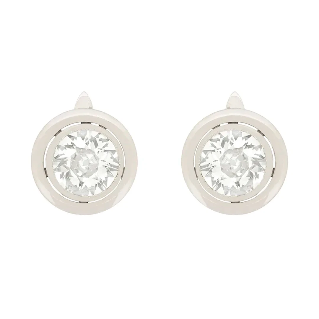 Art Deco 3.60ct each Diamond Stud Earrings, c.1920s