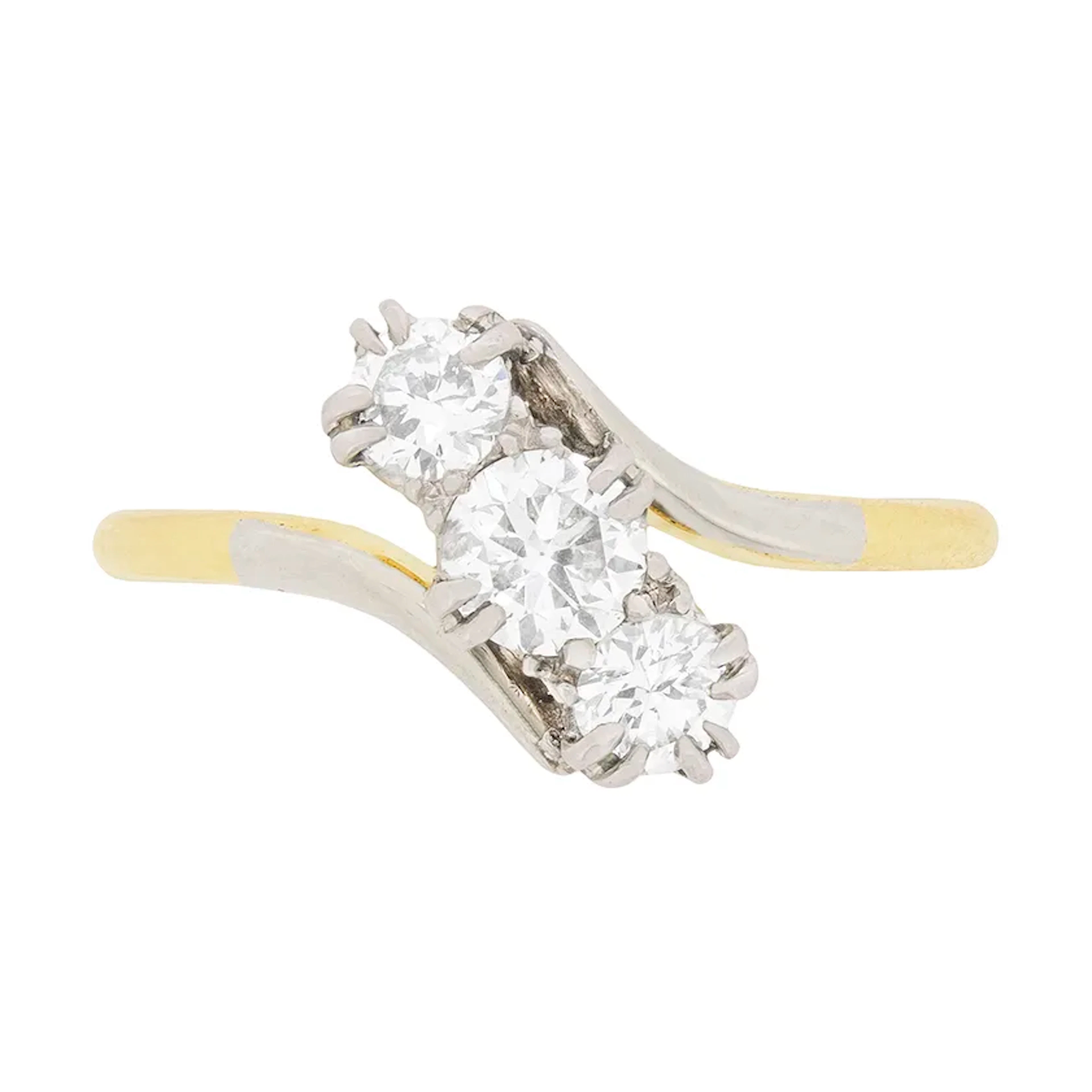 Art Deco Three Stone Diamond Twist Ring, c.1930s