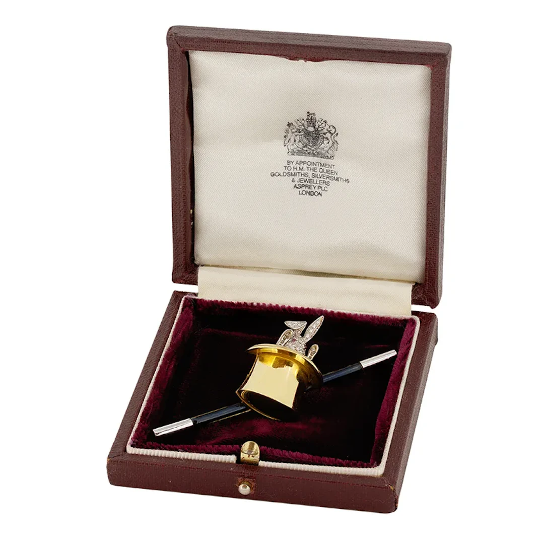 Vintage Asprey Rabbit in a Hat Brooch, c.1980s