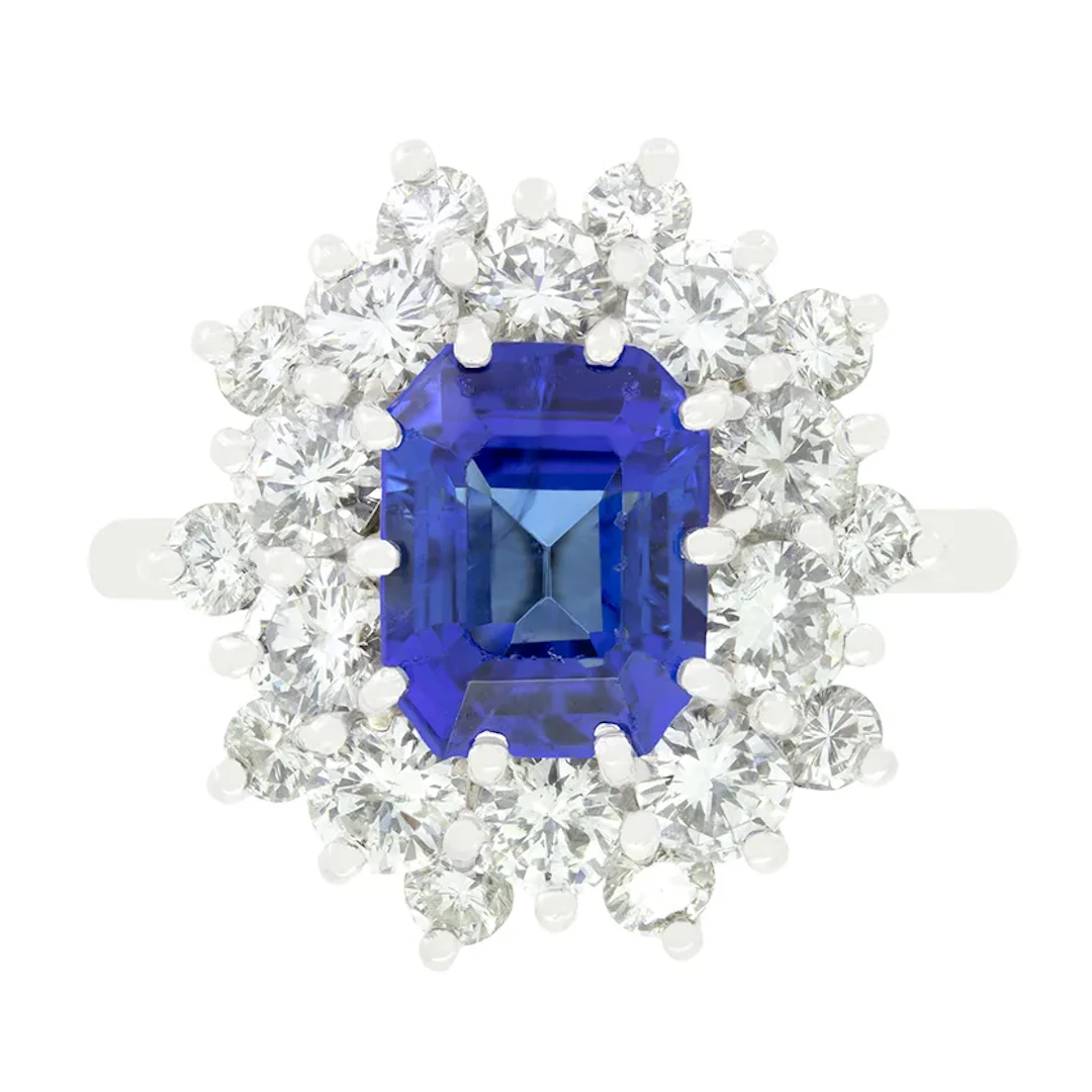 Vintage 3.00ct Sapphire and Diamond Cluster Ring, c.1970s