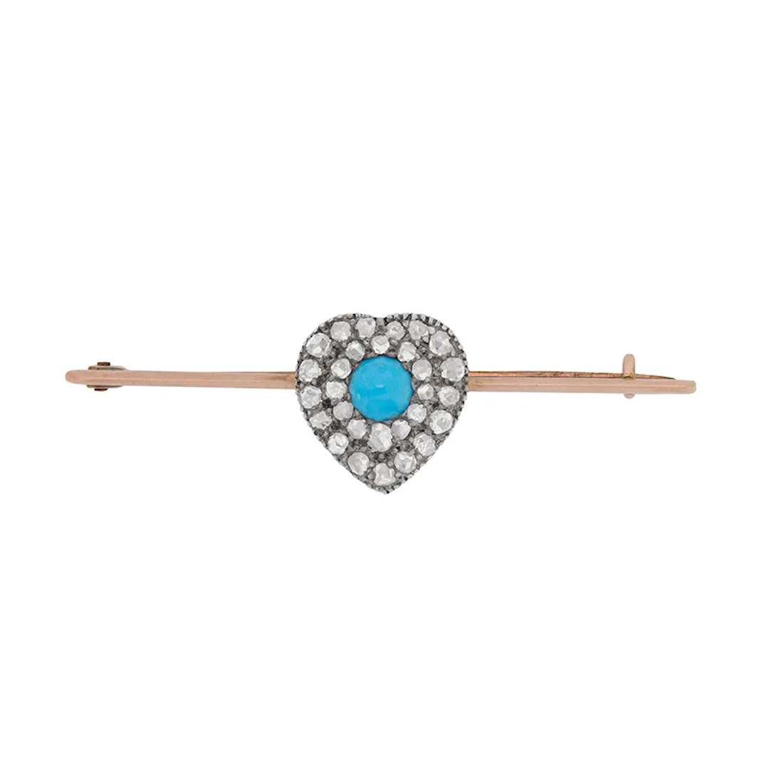 Late Victorian Turquoise and Rose Cut Diamond Brooch, c.1900s
