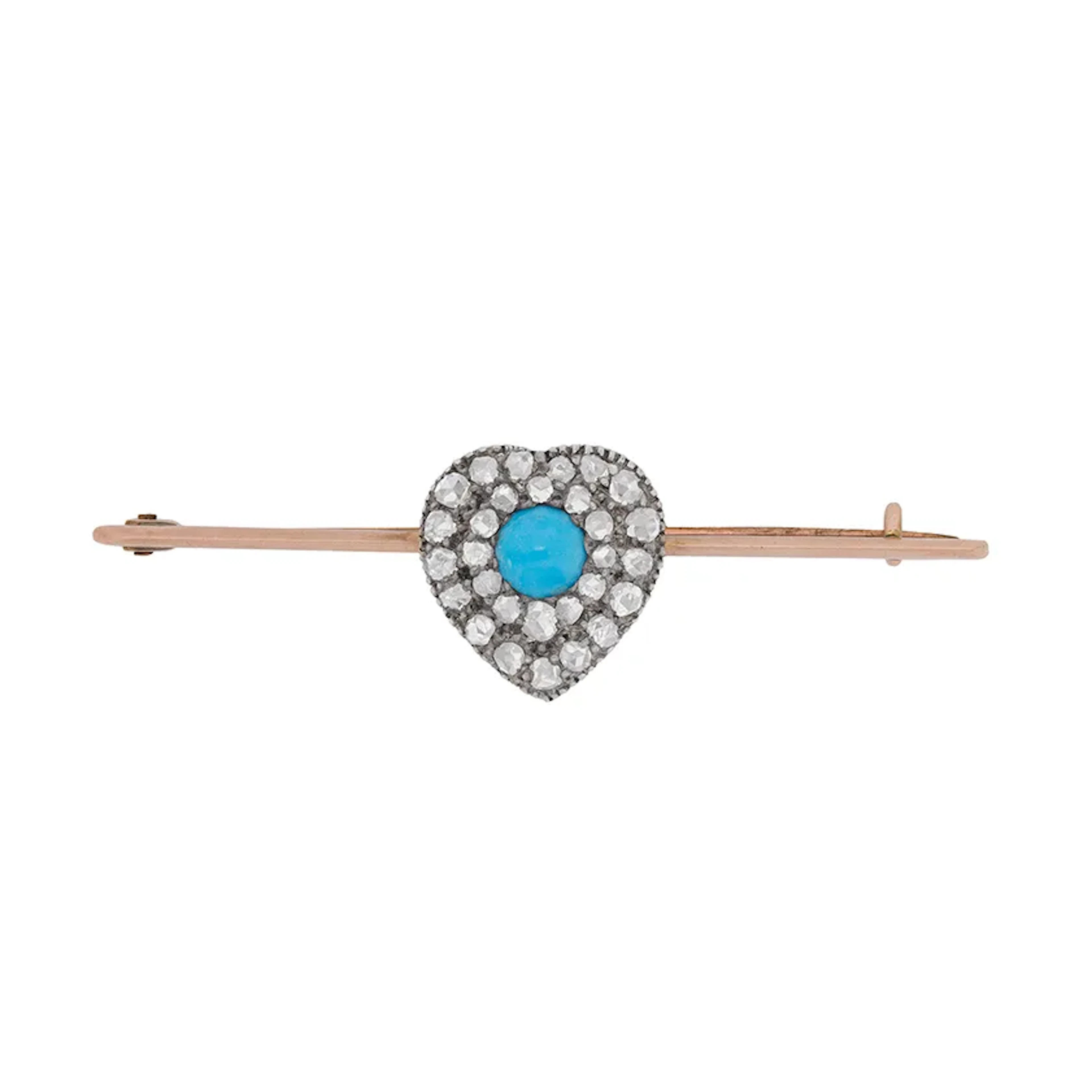 Late Victorian Turquoise and Rose Cut Diamond Brooch, c.1900s