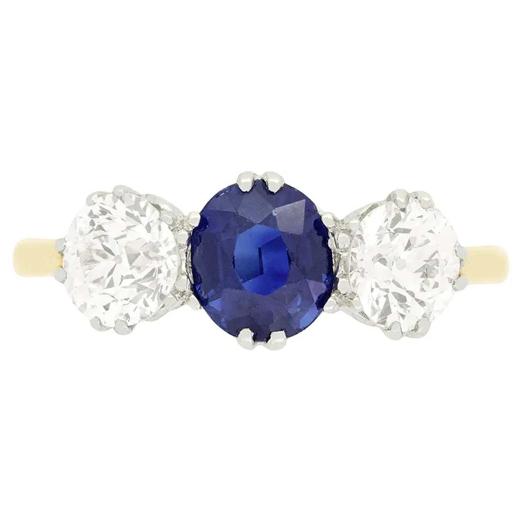 Art Deco 2.00ct Sapphire and Diamond Trilogy Ring, c.1920s