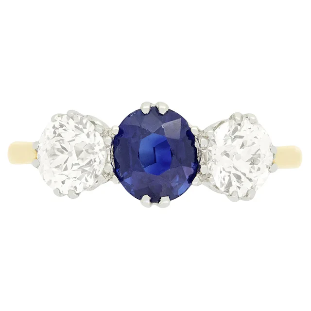 Art Deco 2.00ct Sapphire and Diamond Trilogy Ring, c.1920s