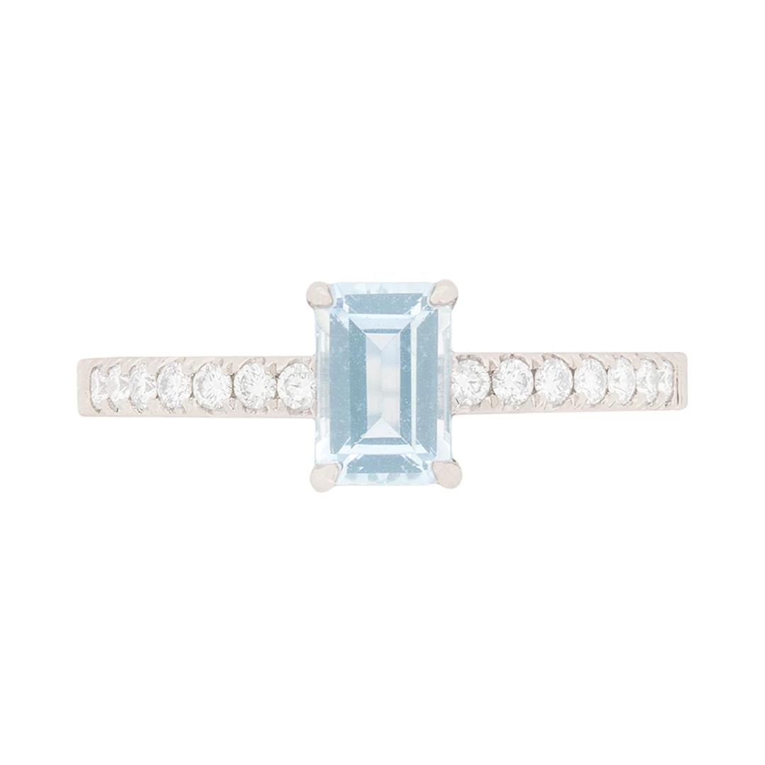 Aquamarine and Diamond Solitaire Engagement Ring