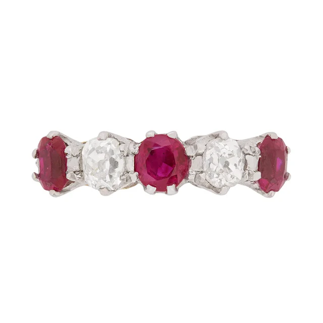 Antique Ruby and Diamond Five Stone Ring, c.1910s
