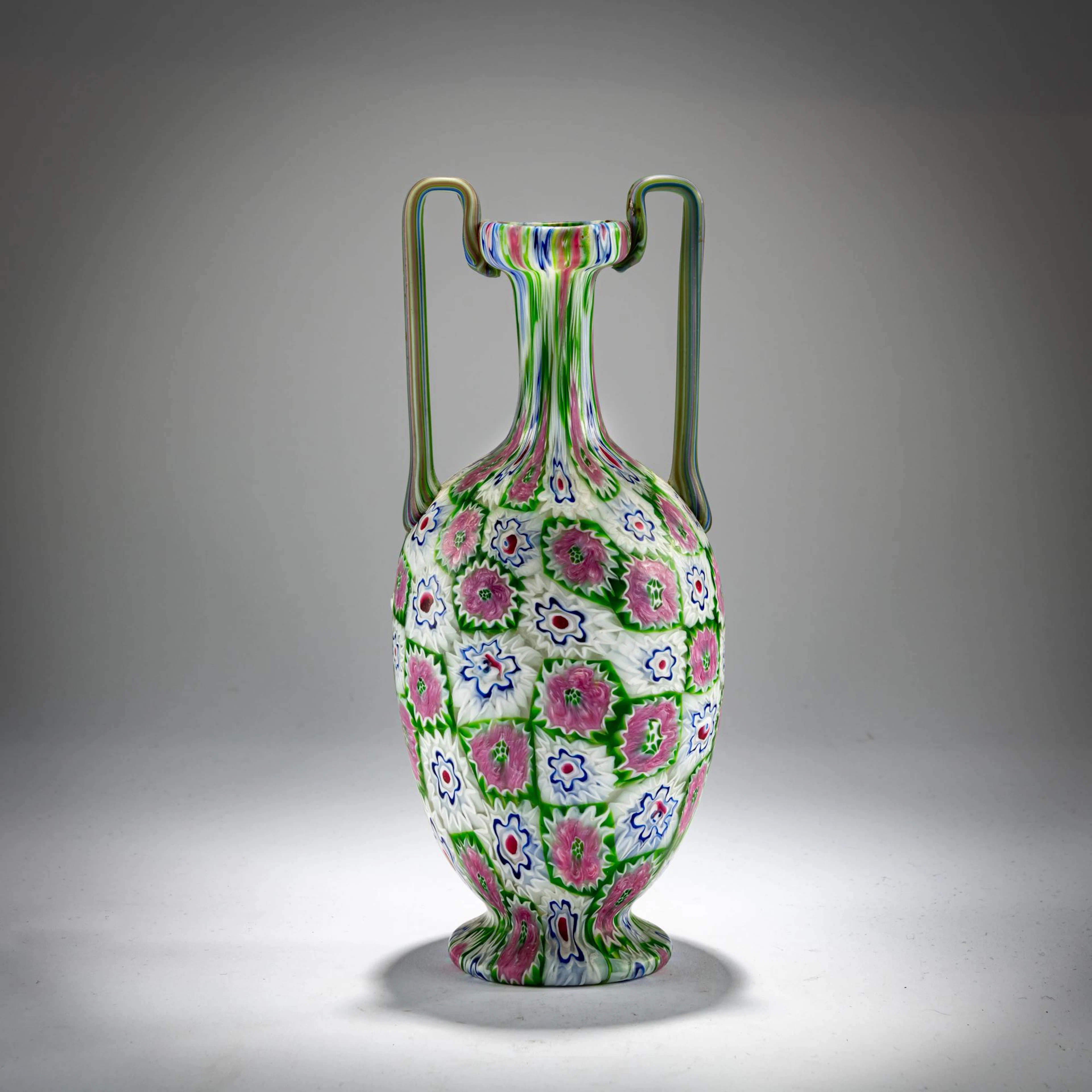 Fratelli Toso Kleine Henkelvase 'Millefiori', um 1903