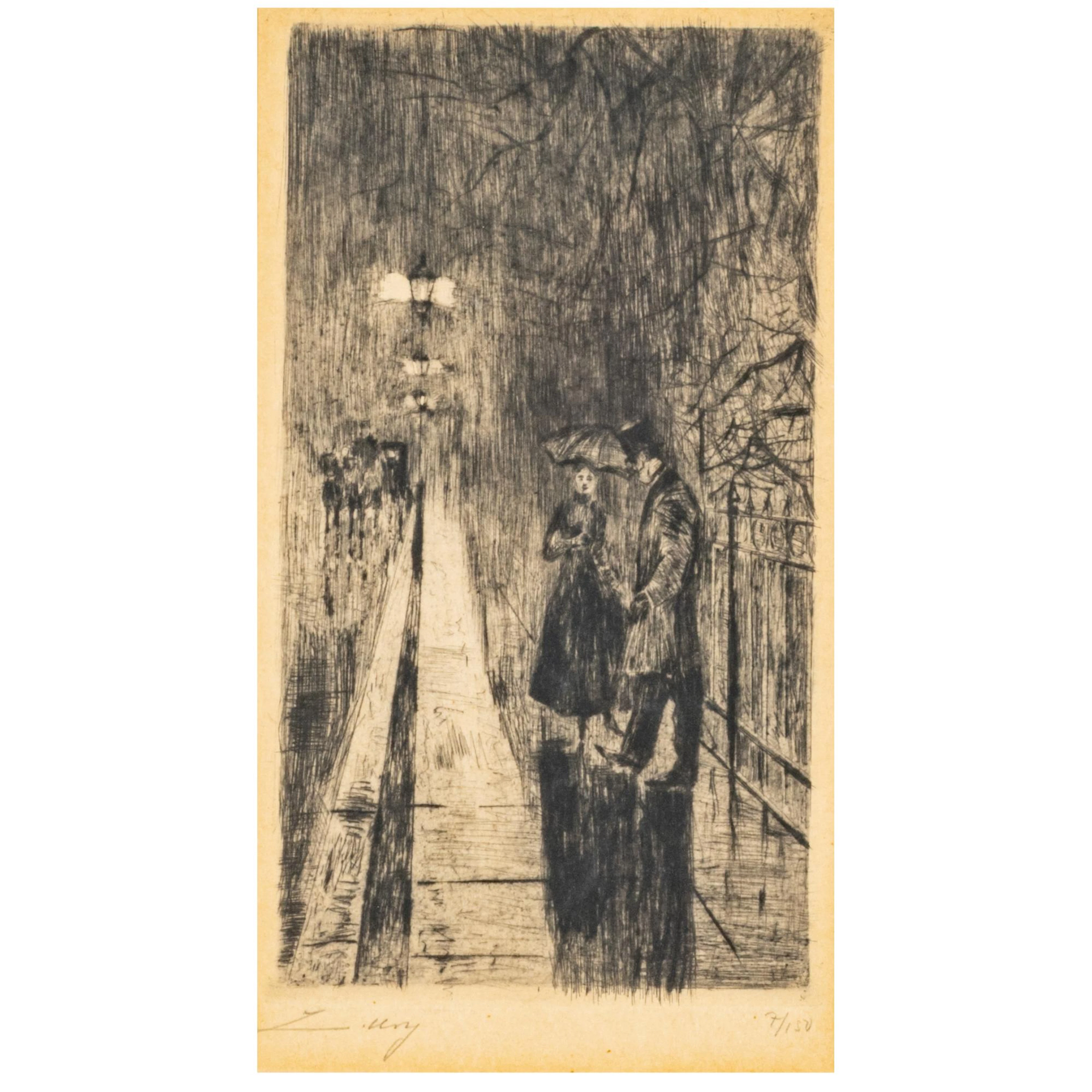 Lesser Ury (1861 Birnbaum - 1931 Berlin) 'Nächtliche Begegnung in