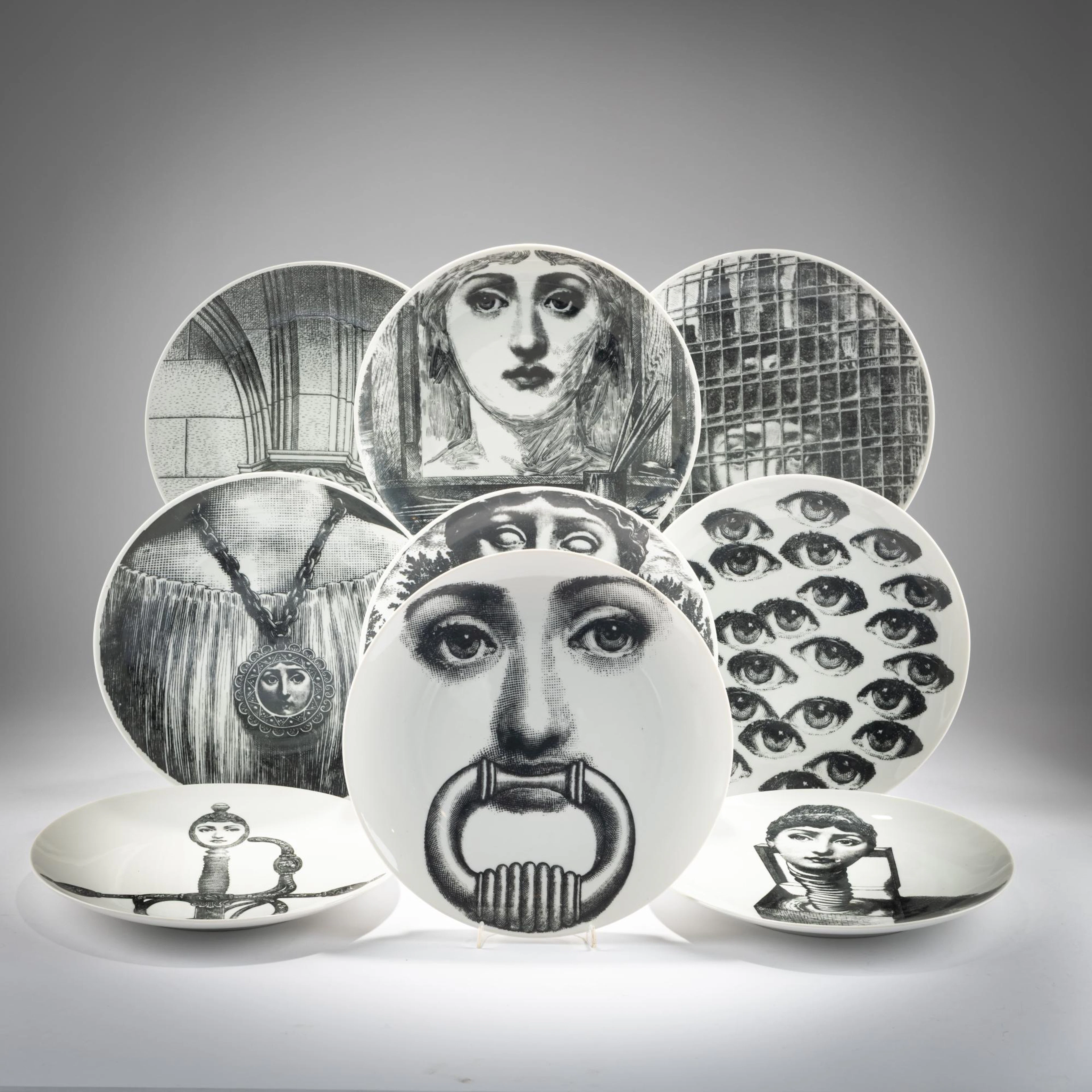 Piero Fornasetti Neun Teller aus der Serie 'Tema e Variazioni', 1950er