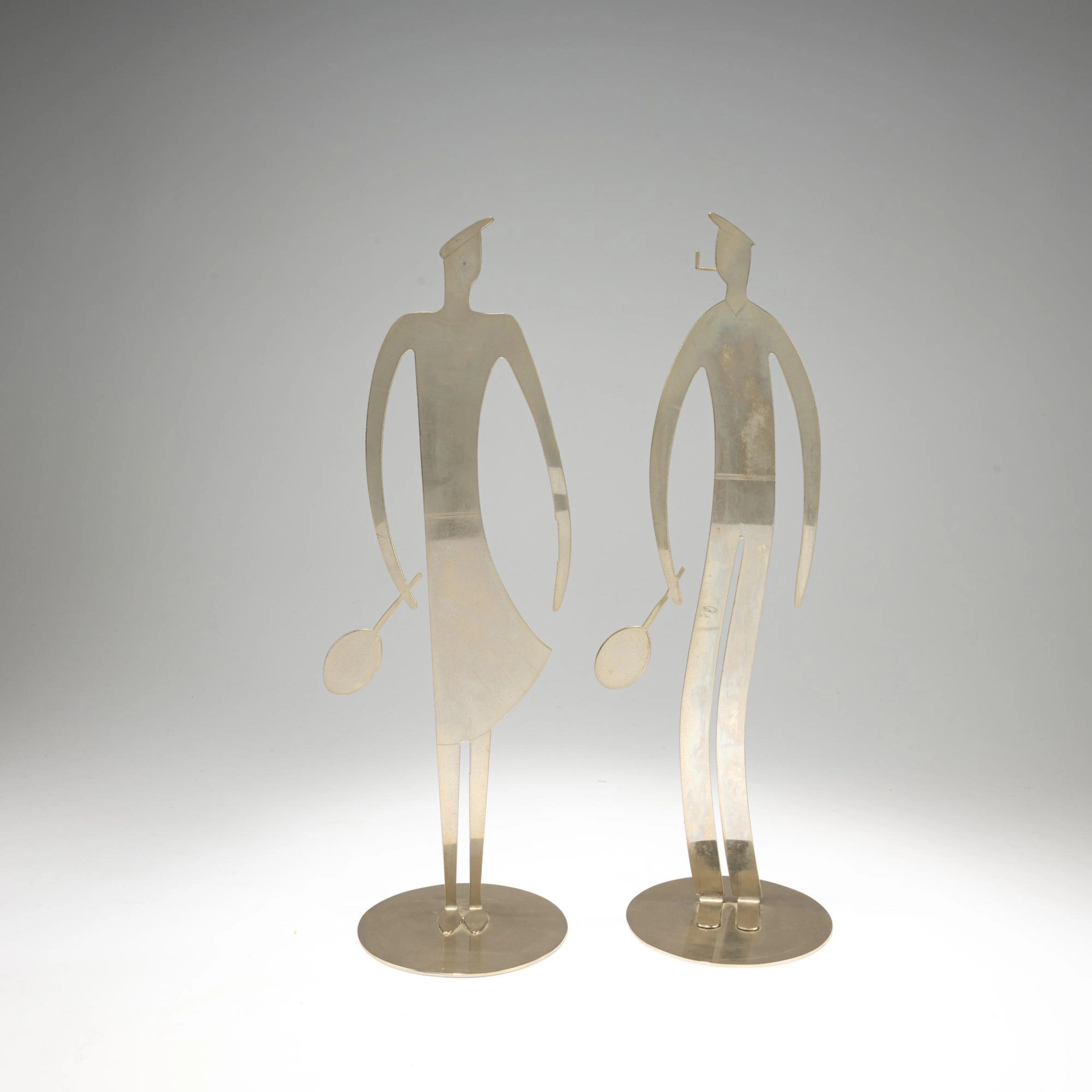 Franz Hagenauer (zugeschrieben) Zwei Metallfiguren 'Tennisspieler', um 1950