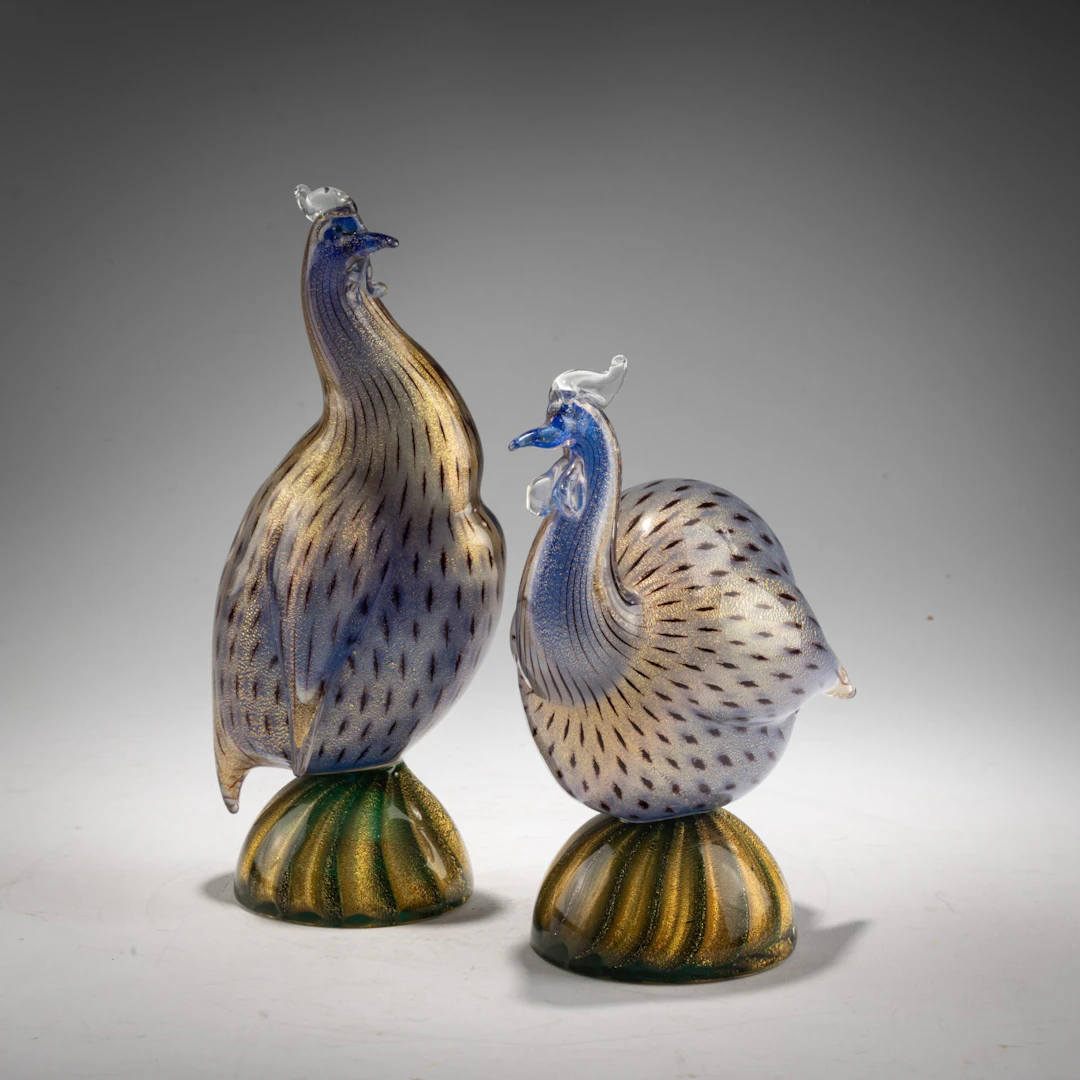 Archimede Seguso Zwei Vögel 'Faraona puntiforme, 1955