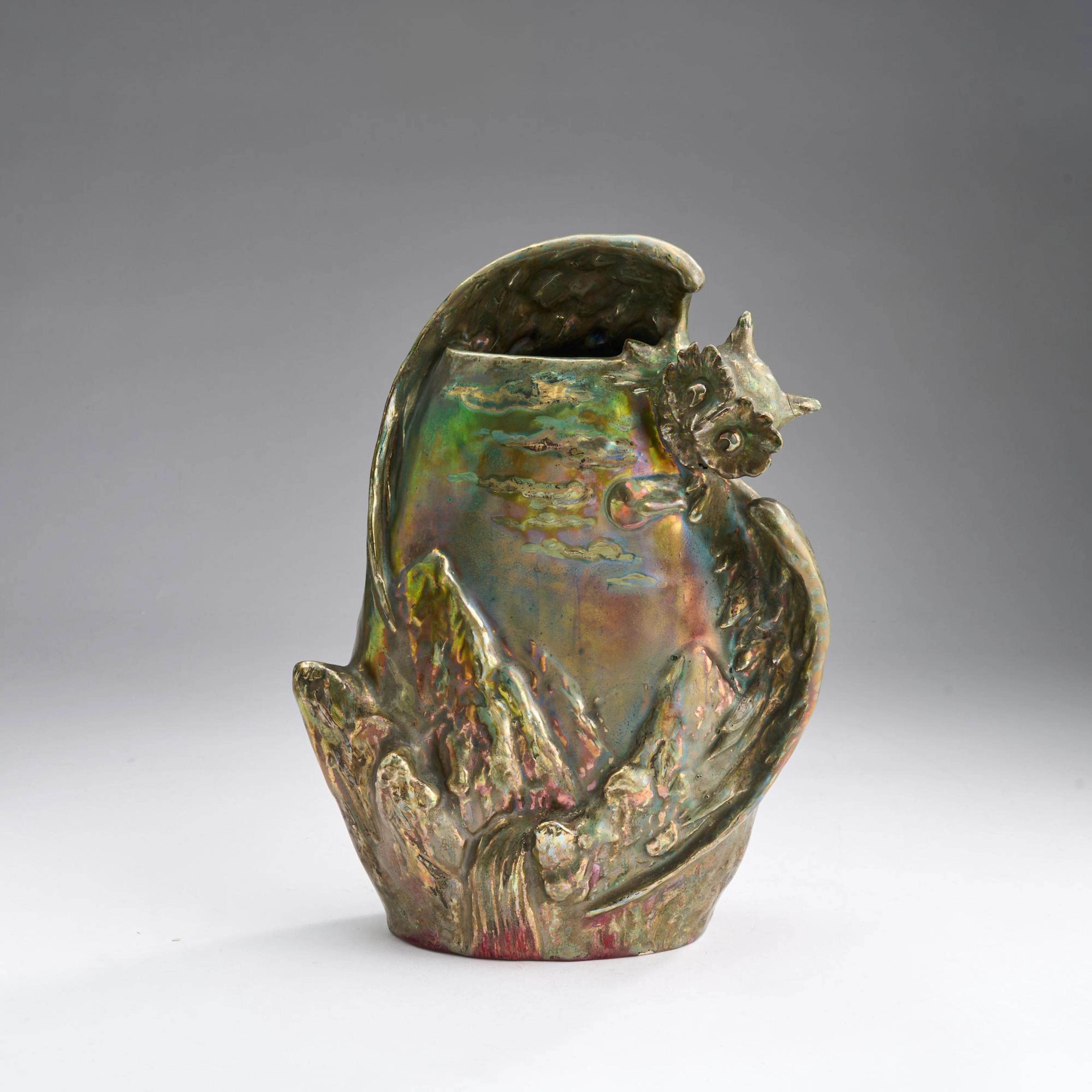 Lucien Lévy-Dhurmer Unikat Eulenvase, um 1890