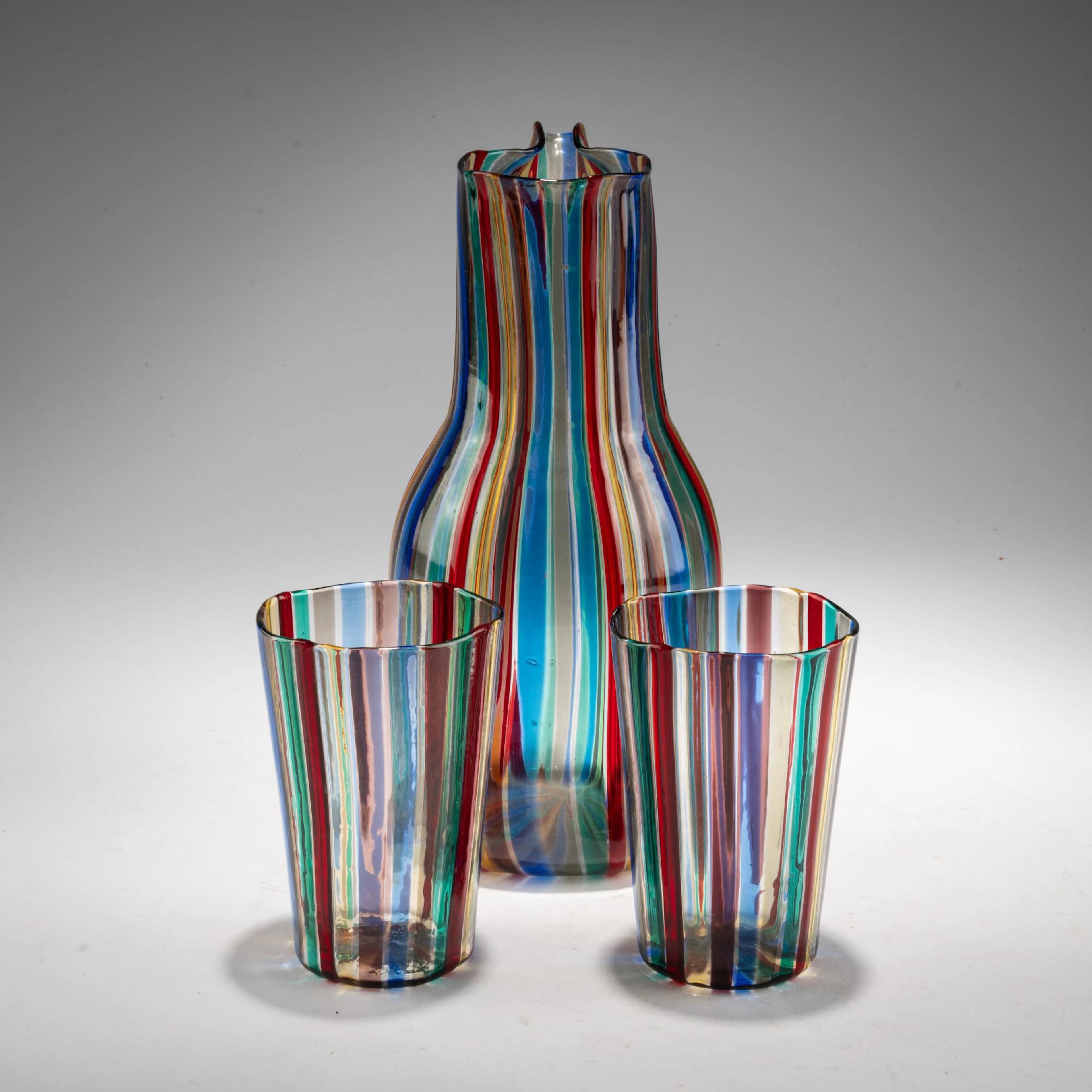Gio Ponti Karaffe mit zwei Gläsern 'A canne', 1946/47