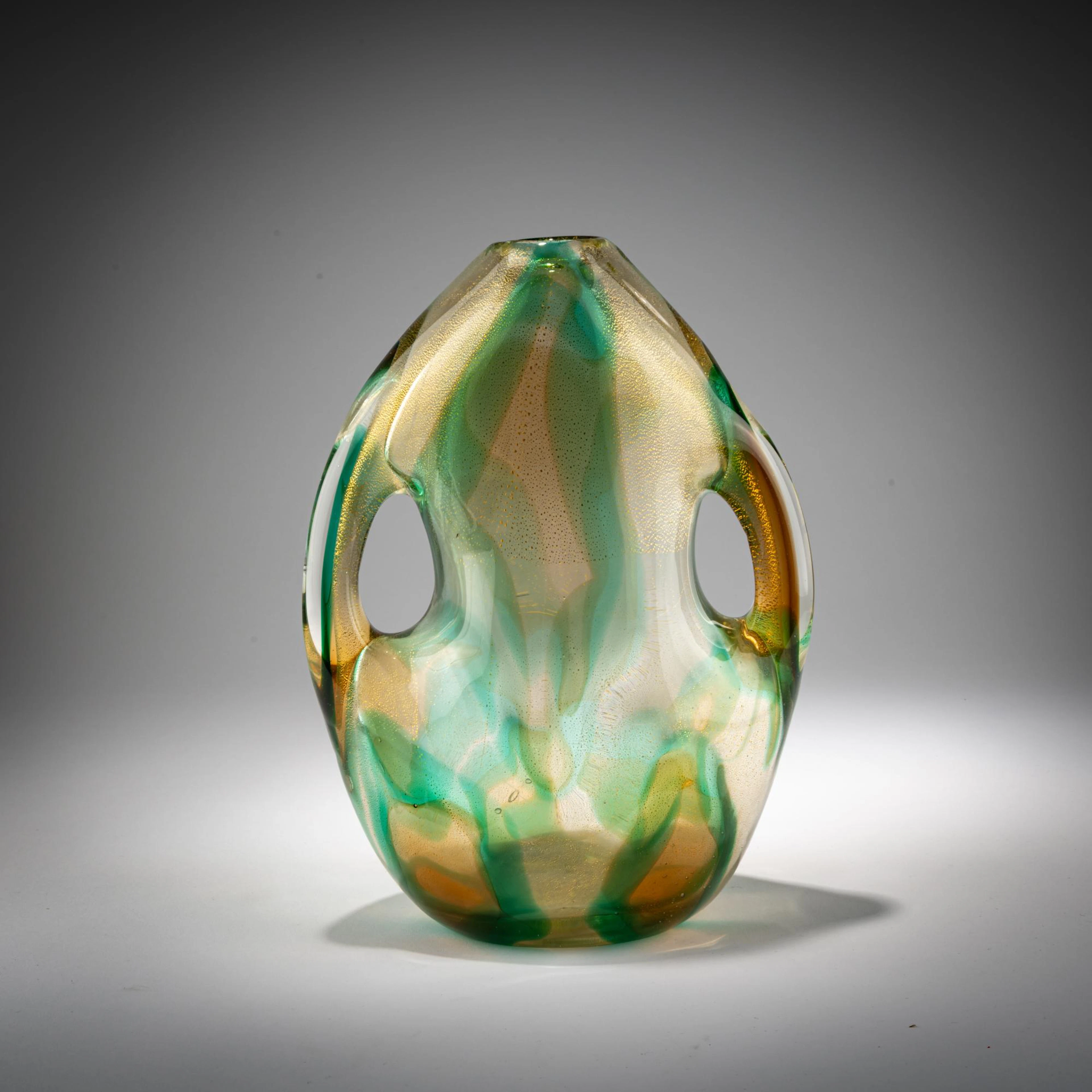 Archimede Seguso Henkelvase 'Macchie ambra verde', 1952