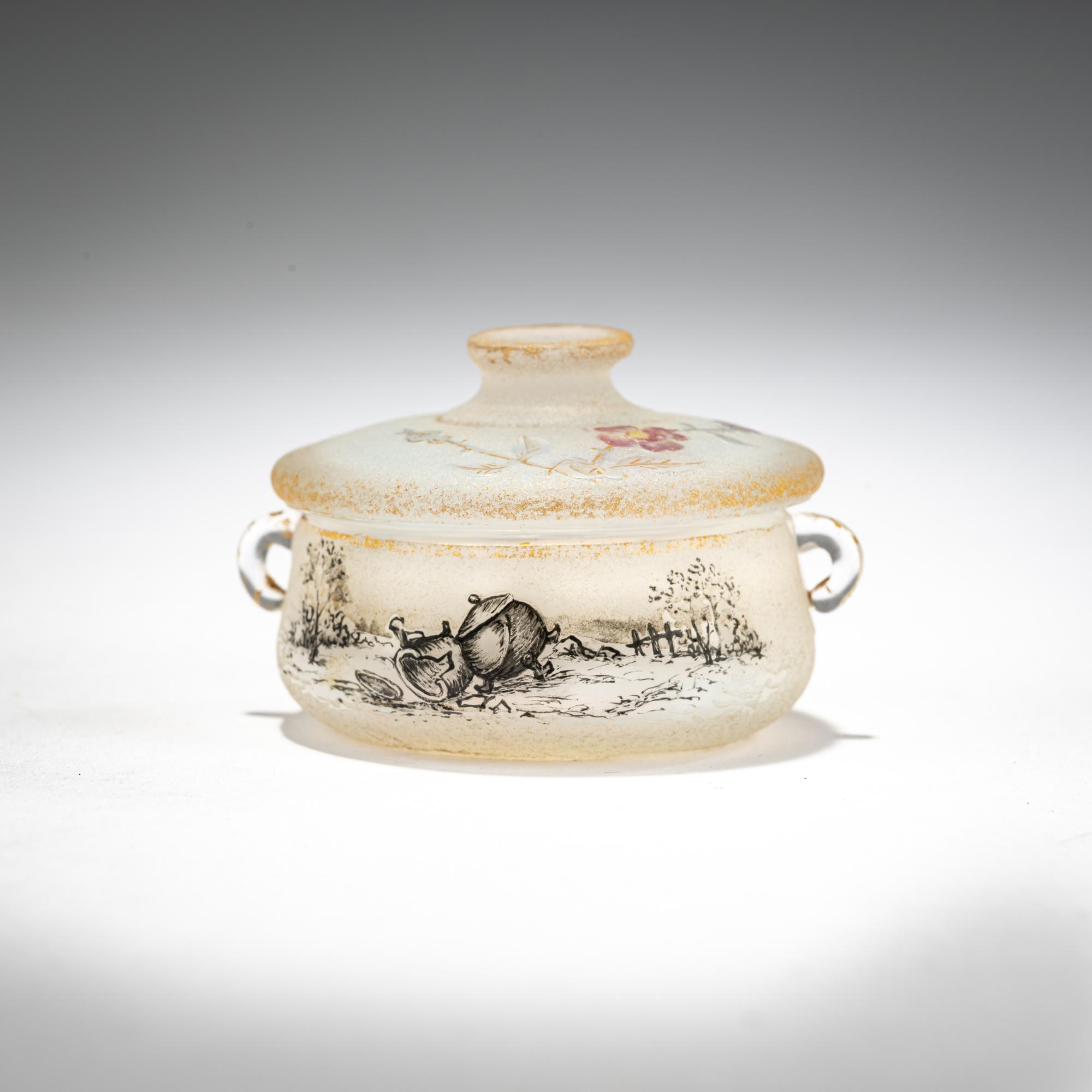 Daum Frères, Nancy Miniatur-Dose 'Le pot de terre, le pot de fer', 1898