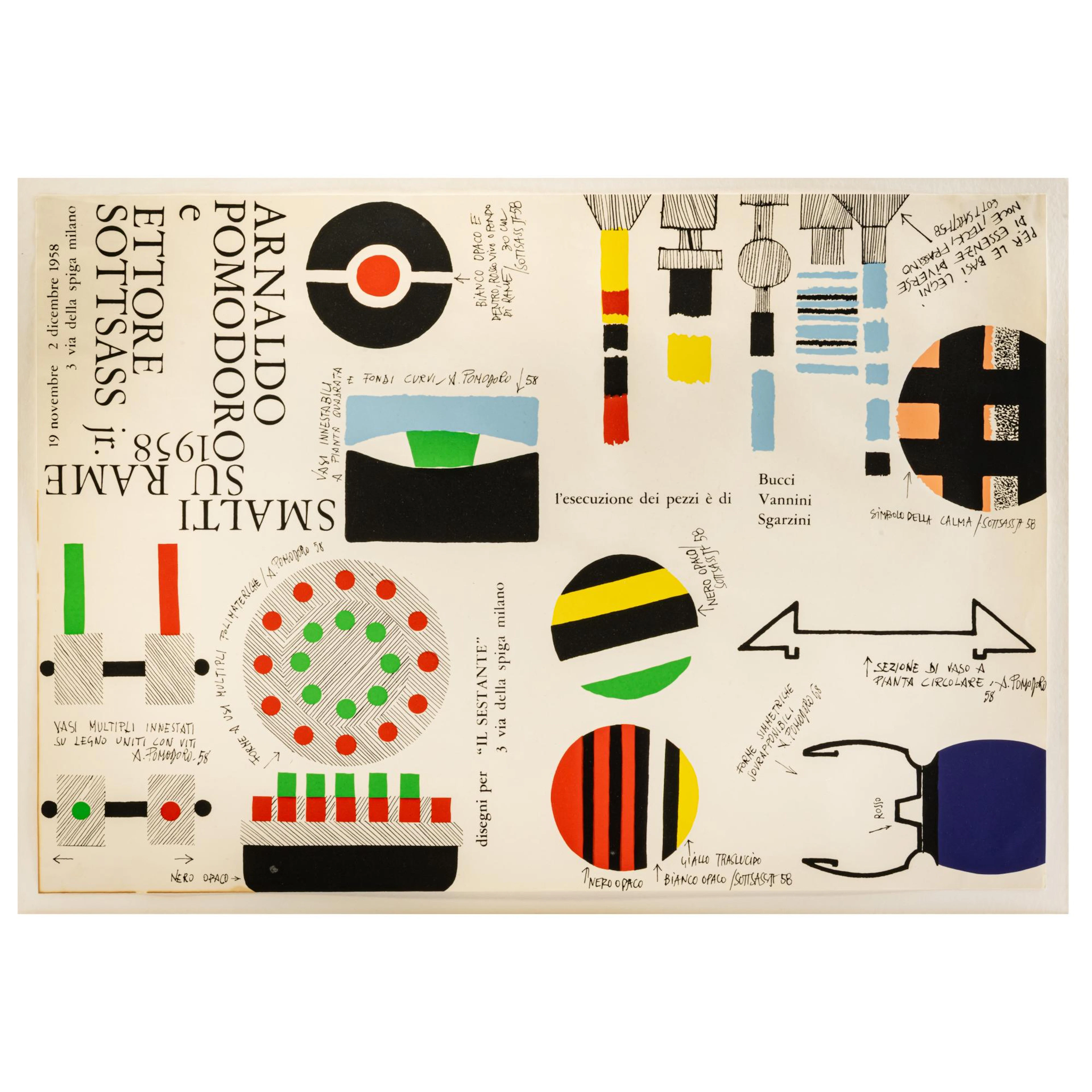 Ettore Sottsass Plakat 'Smalti su Rame', für die Galerie Il Sestante, 1958