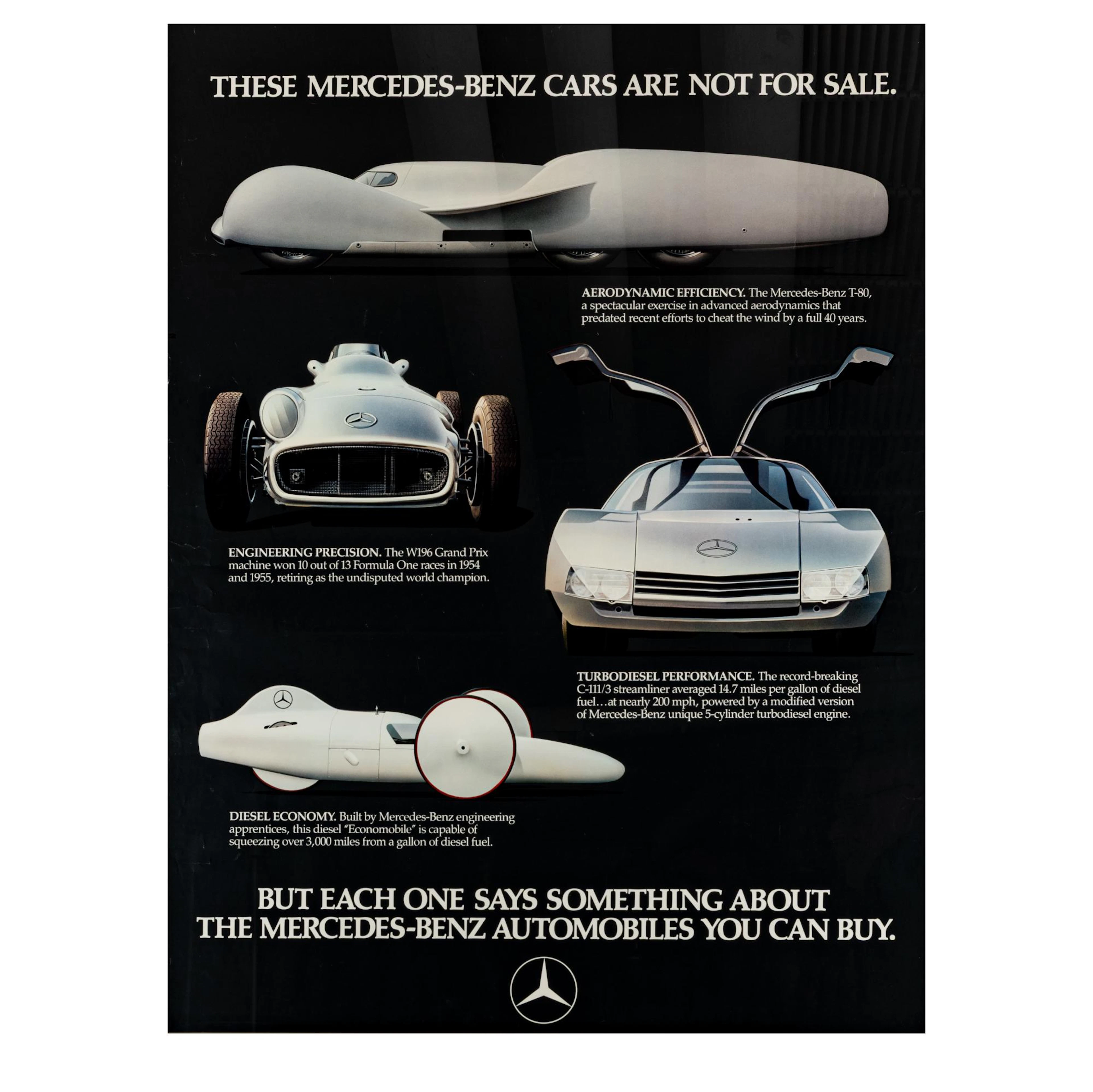 Mercedes-Benz Design Seltenes Werbeplakat Prototypen Automobile, 1980er Jahre