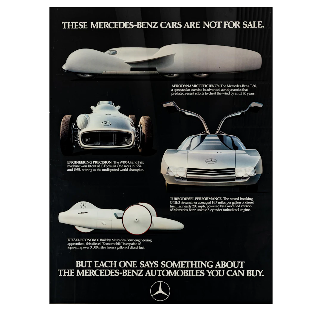 Mercedes-Benz Design Seltenes Werbeplakat Prototypen Automobile, 1980er Jahre