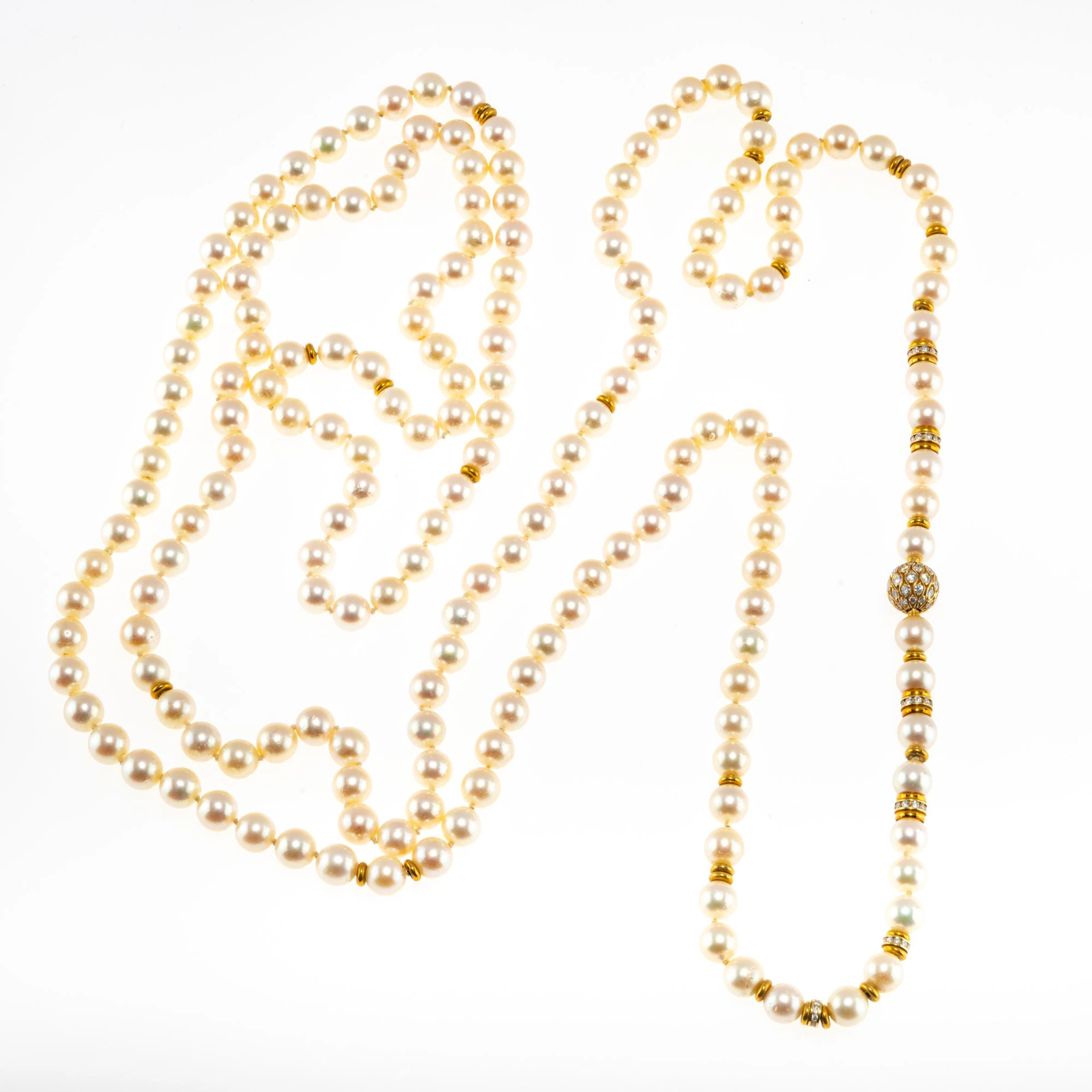 Zweiteilige Sautoire Perlenkette mit Diamantschließe
