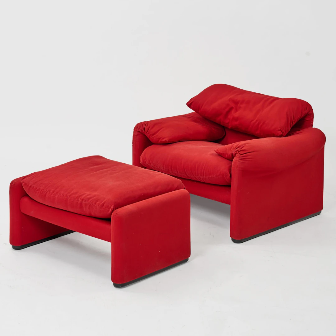 Vico Magistretti Sessel mit Ottoman 'Maralunga', 1973 (Entwurf)
