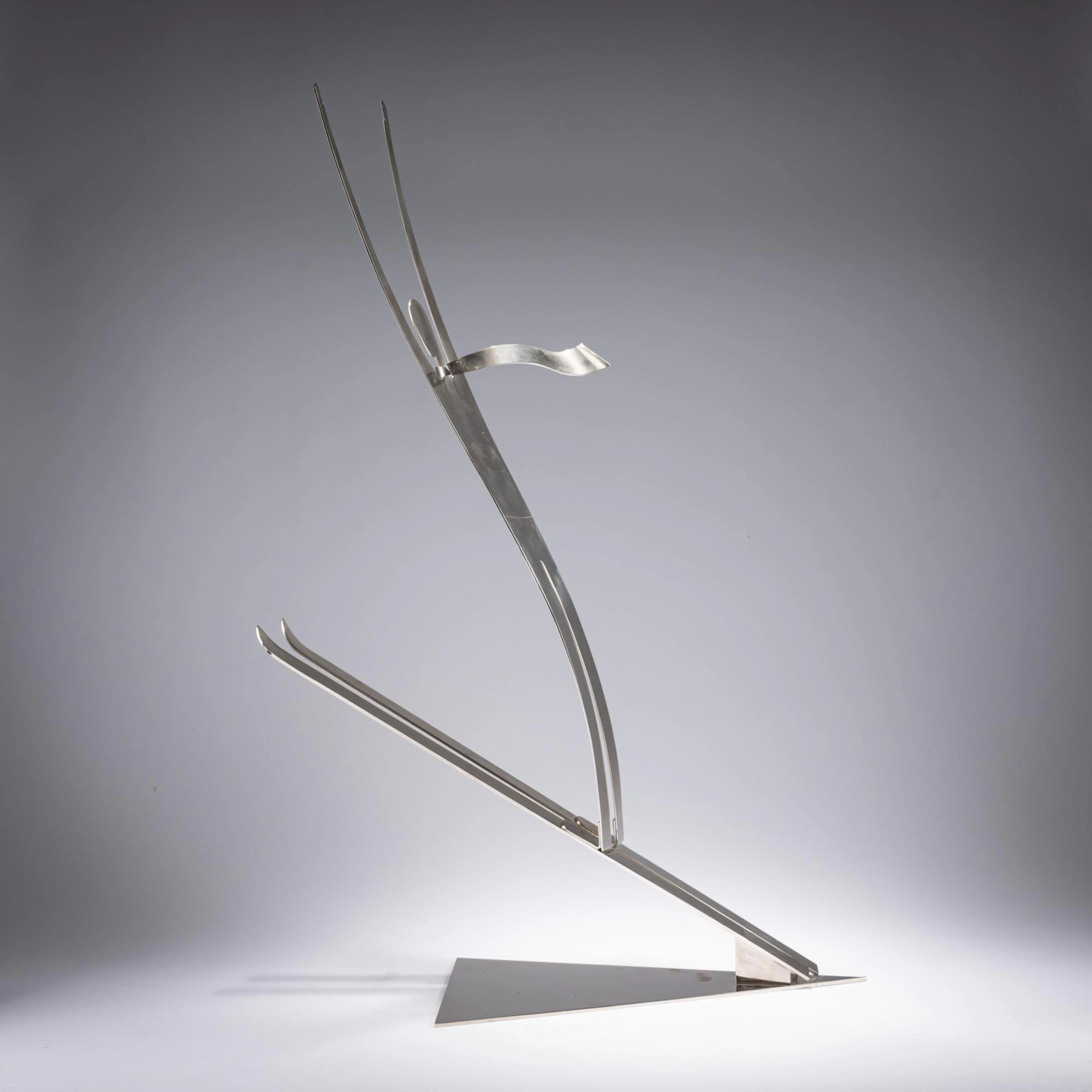 Werkstätten Hagenauer, Wien Metallfigur 'Skispringer', um 1960