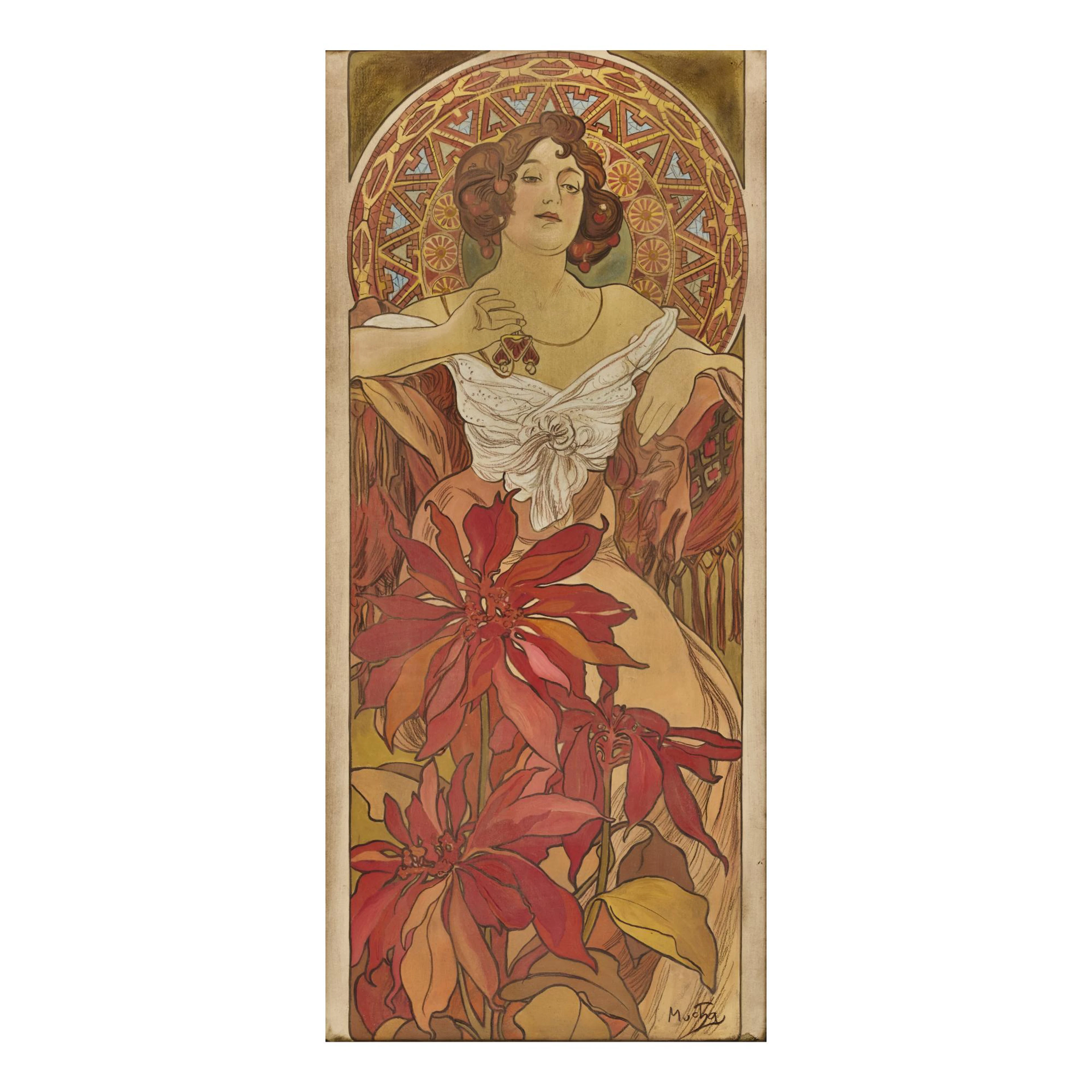 Alphonse Mucha Studie für ein Plakat: 'Rubis' aus der Serie 'Pierres
