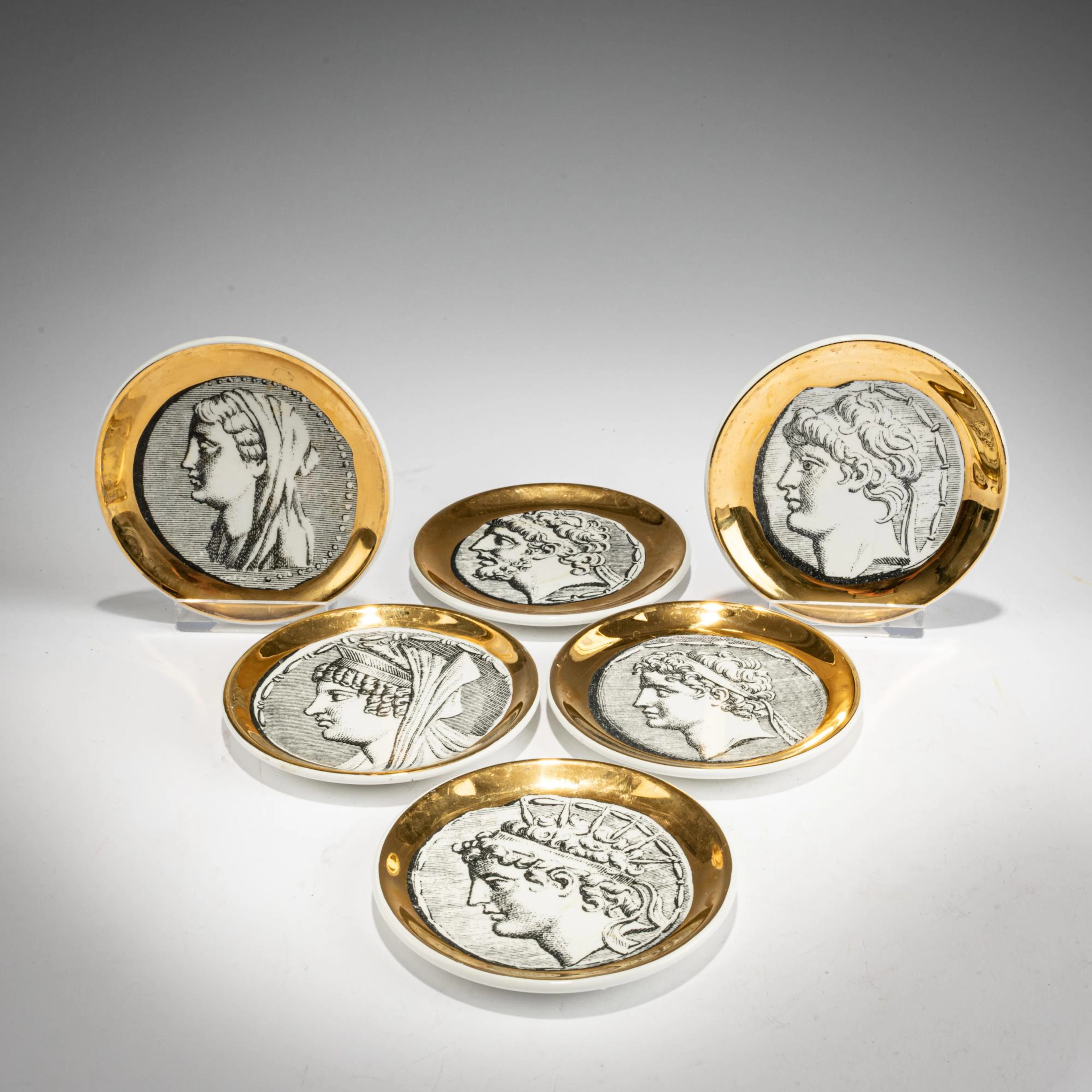 Piero Fornasetti Sechs Untersetzer 'Monete', 1950er Jahre (Entwurf)