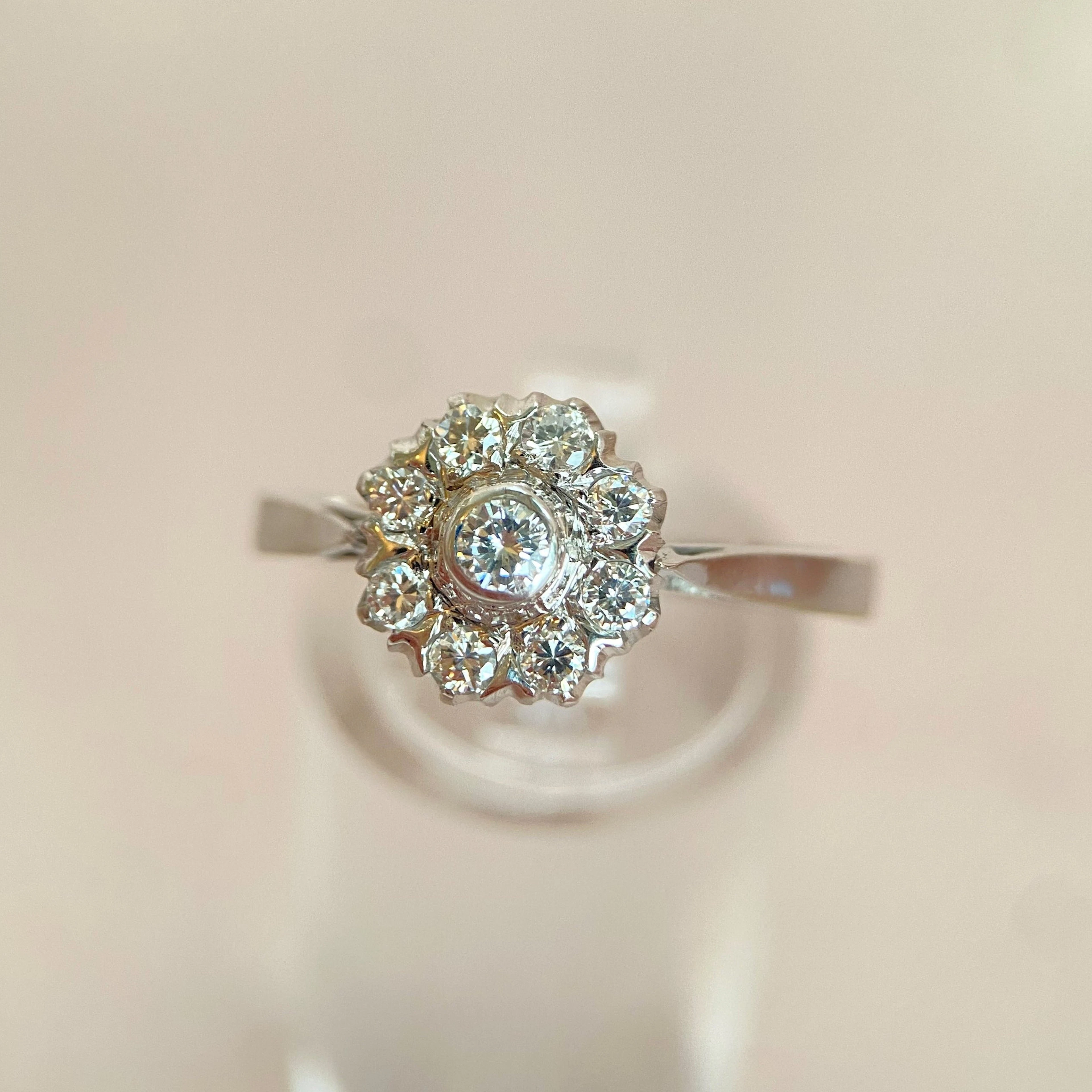 White gold diamond ring, late 20th century: “Snowstorm”