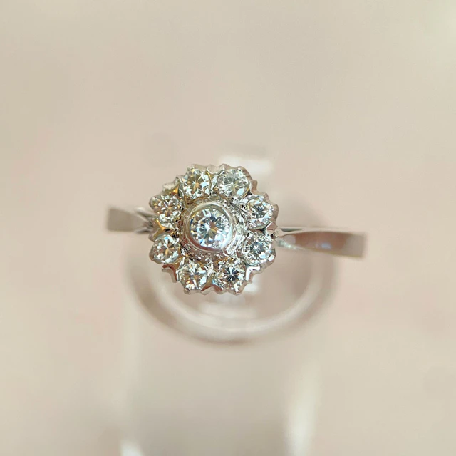 White gold diamond ring, late 20th century: “Snowstorm”