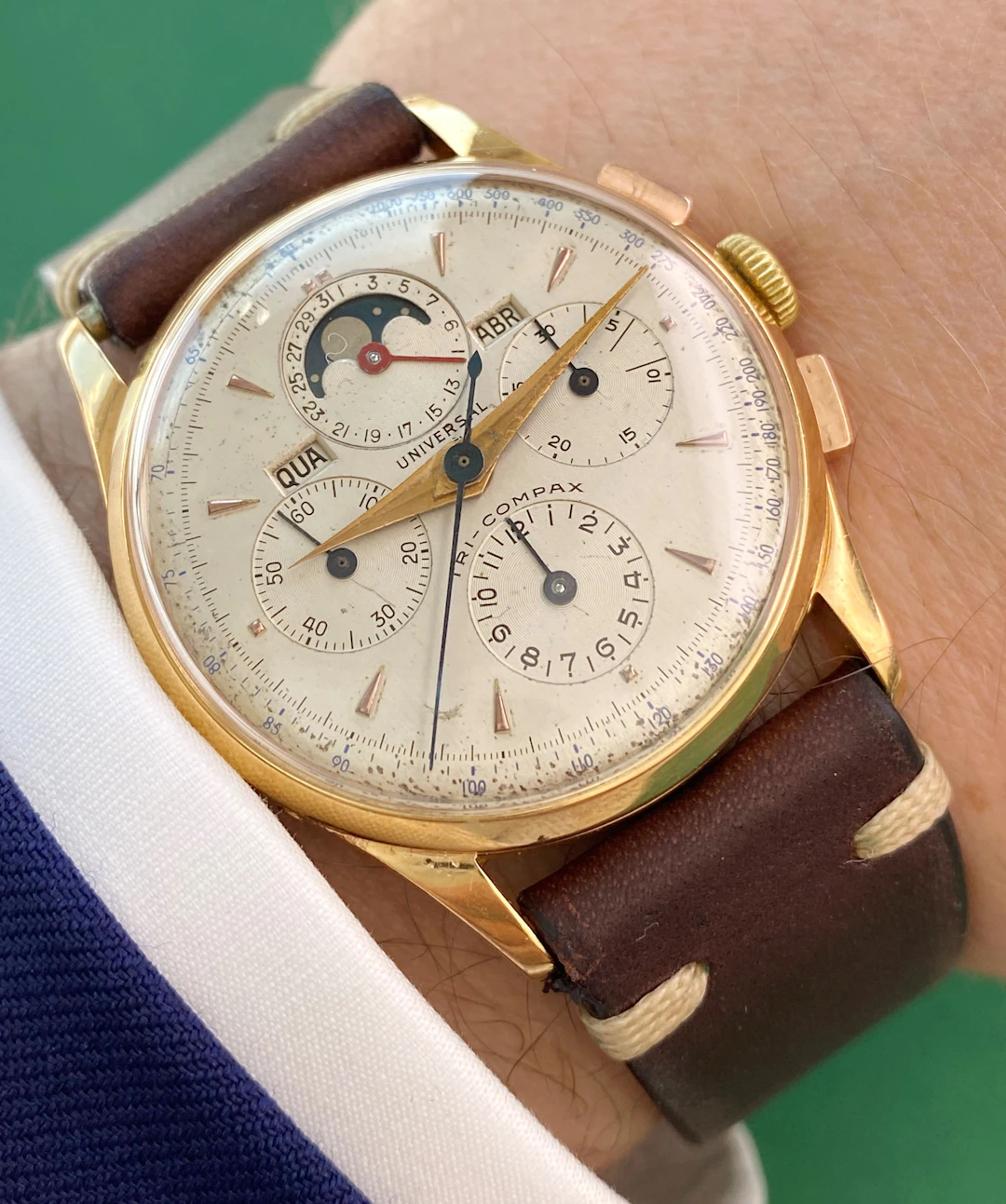 Serviced Universal Geneve Tri Compax Solid 18ct Rosegold Triple Date