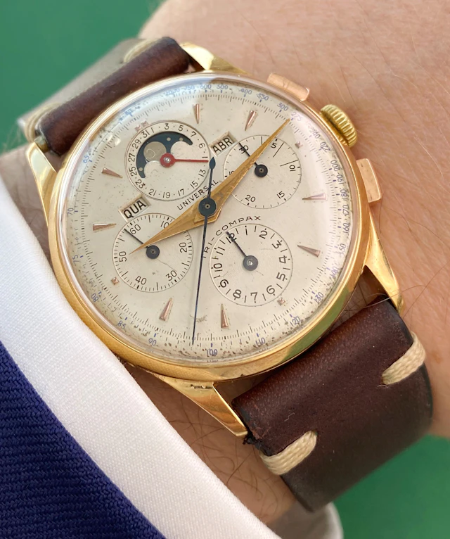 Serviced Universal Geneve Tri Compax Solid 18ct Rosegold Triple Date