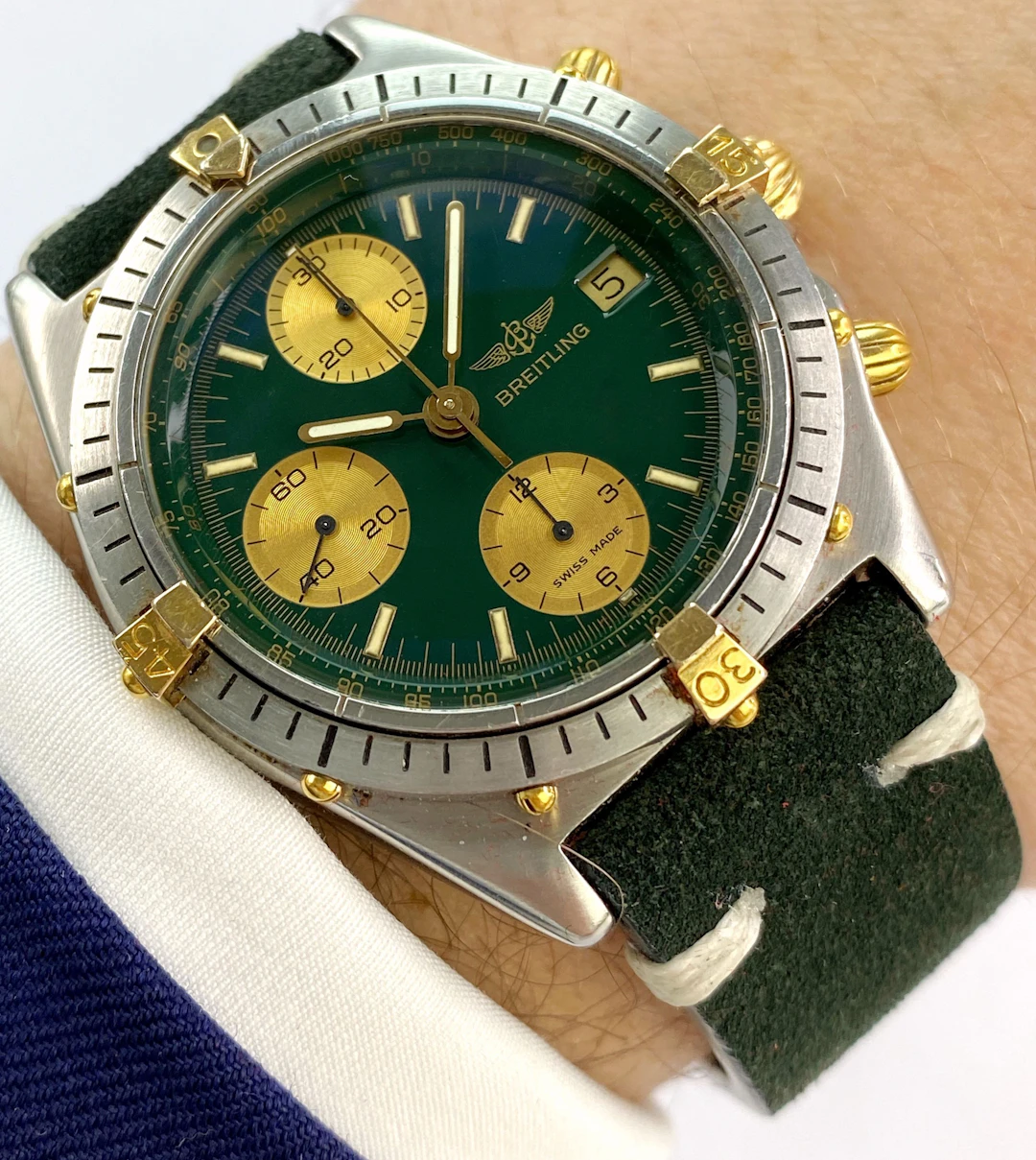 Serviced (560e) Breitling Chronomat Vintage Chronograph Green Grün 81950