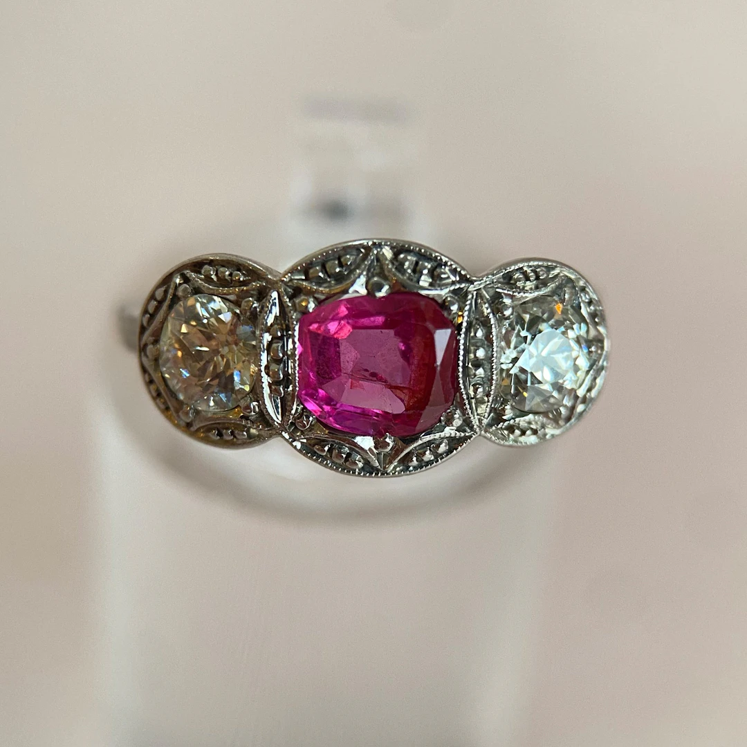Vintage Jewel Burma 0.75 ct Ruby & Diamond Luster: “Princess’s Embrace”