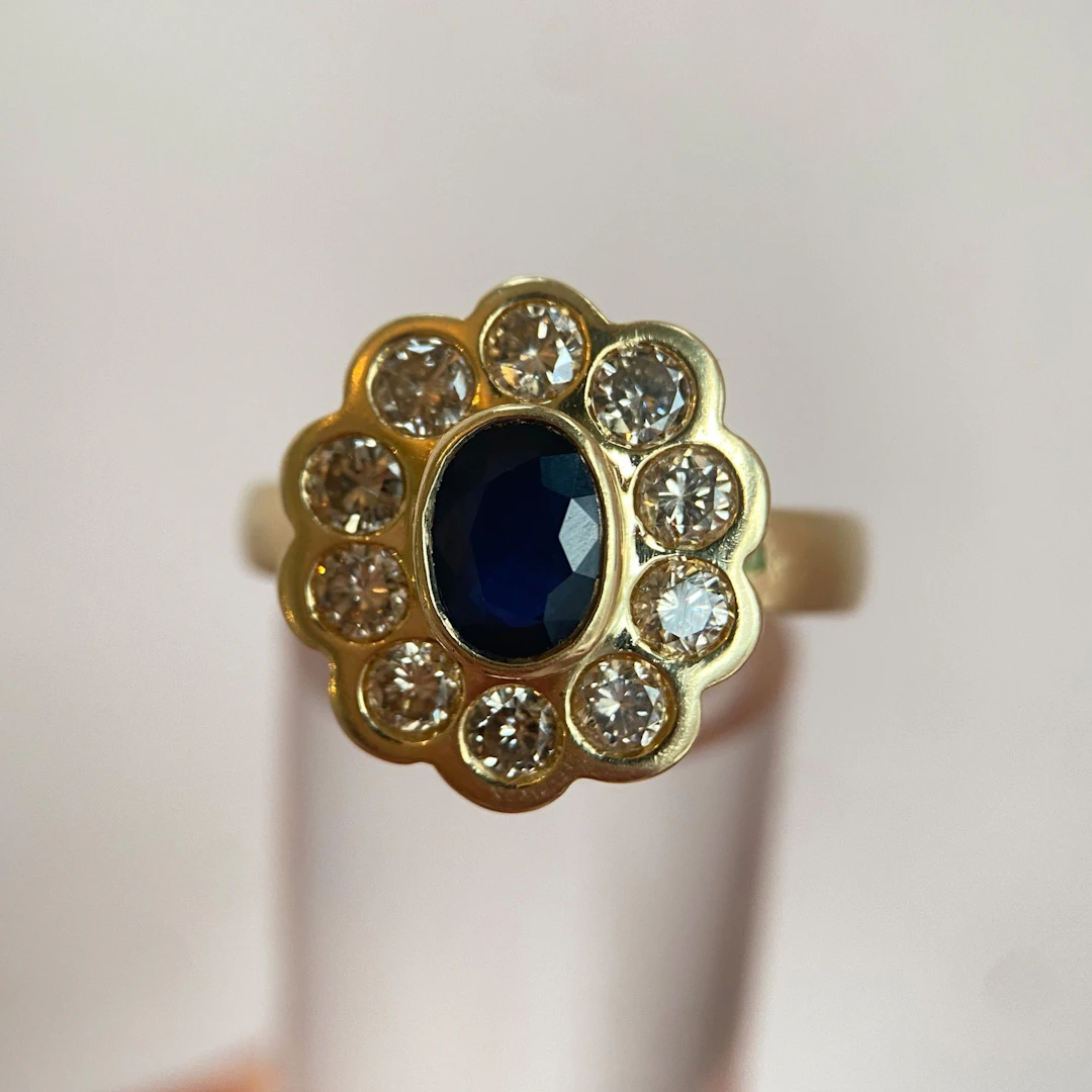 Dark blue 1 ct sapphire diamond ring: “Magnificent Song”