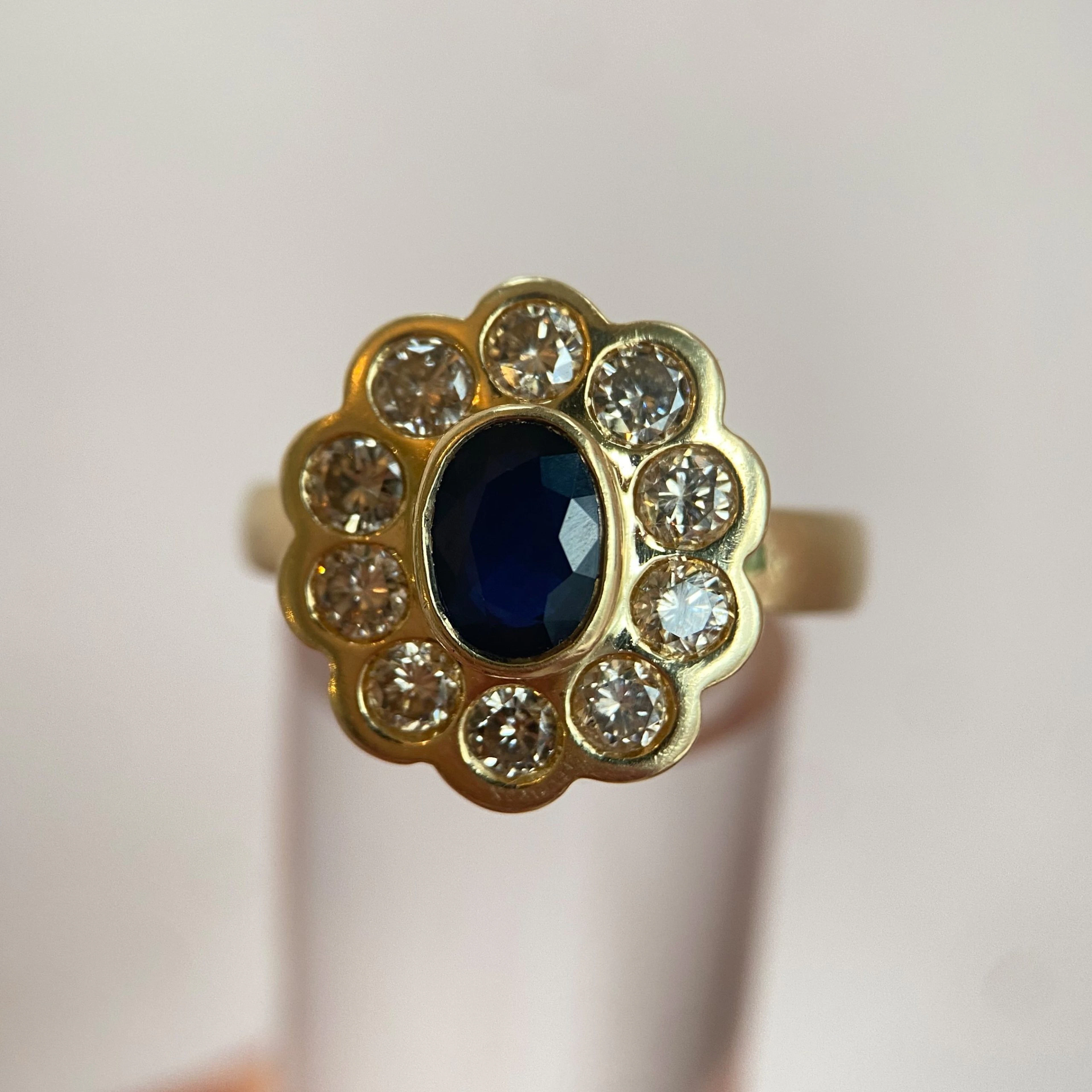 Dark blue 1 ct sapphire diamond ring: “Magnificent Song”